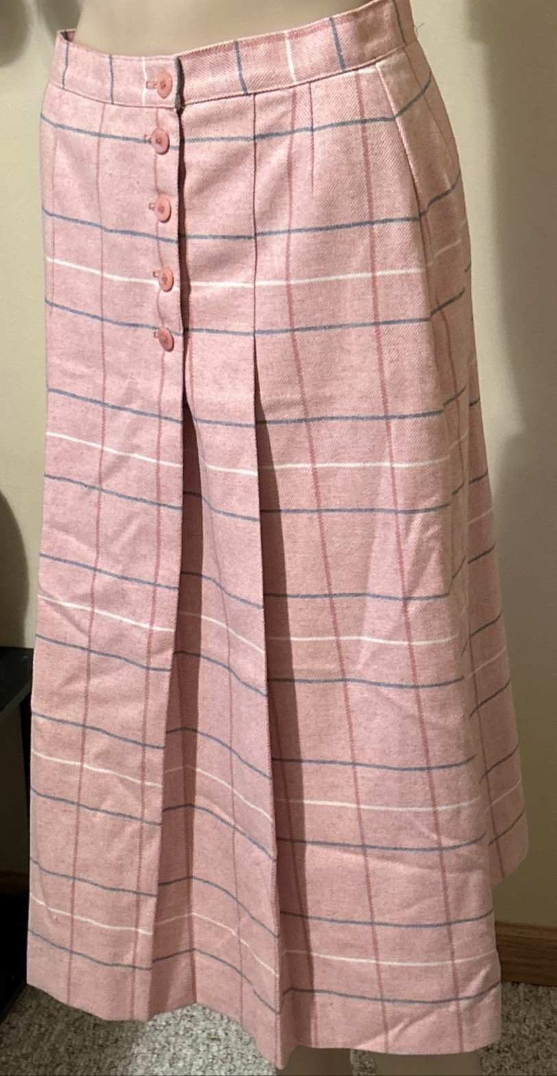 VINTAGE The Wyndham Collection Pink Plaid Wool Midi Skirt – Size 10 – NWT ~JJC4