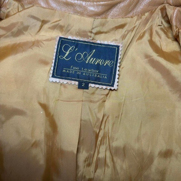 Vintage Y2K Tan Genuine Leather Fitted Moto Jacket Soft Girl Indie