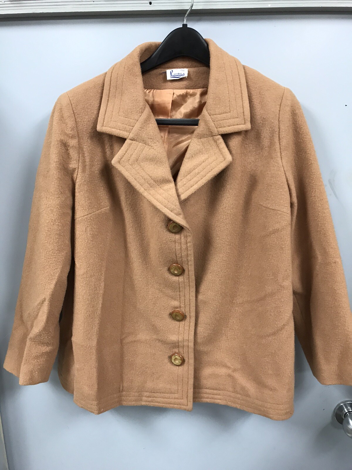 Vtg Loomtogs Button Up Short Wool Coat Jacket Womens Retro 15/16