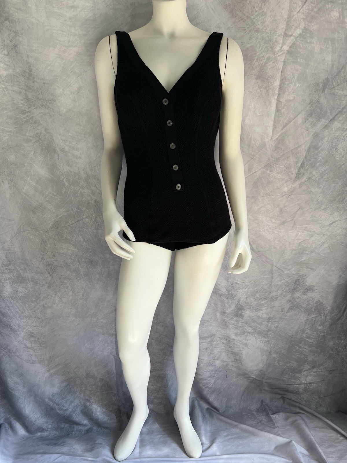 Vintage 1950’s Maineliner Globe Knitwear Black Knit 1 Piece Swimsuit Size Small
