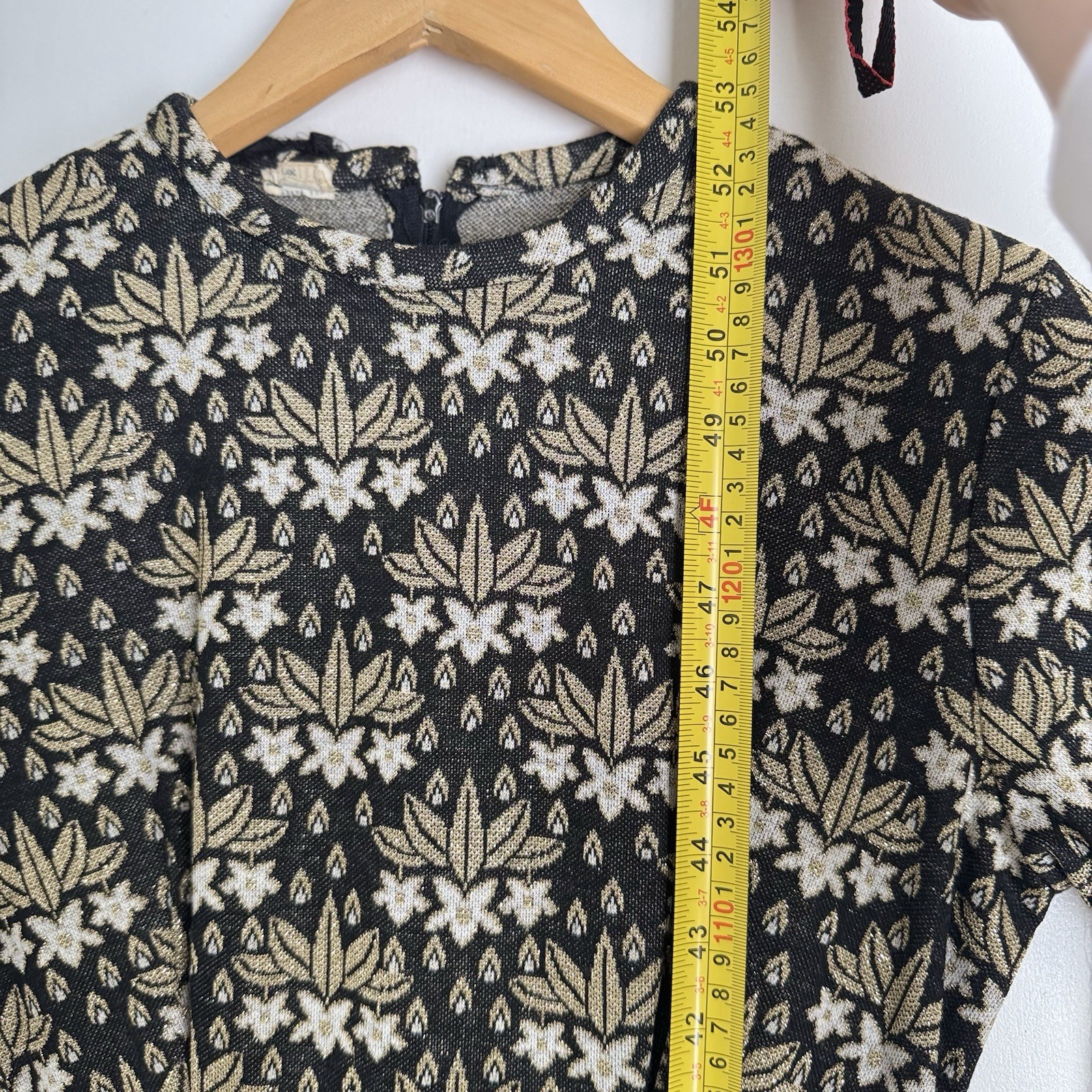 Vintage 60s Gold & Black Baroque Quilt Top & Velvet Skirt Maxi Dress XS 1960s