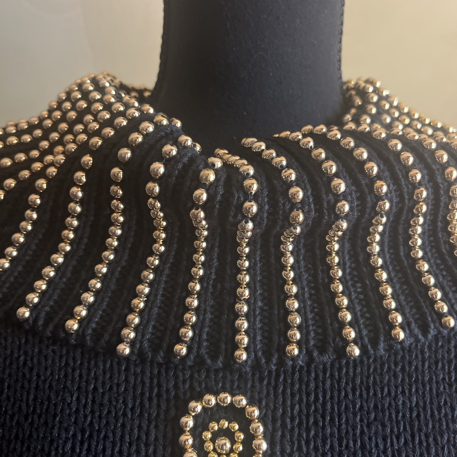 Vintage Marnie West Beaded Sweater Black And Gold Cotton/Ramie Medium