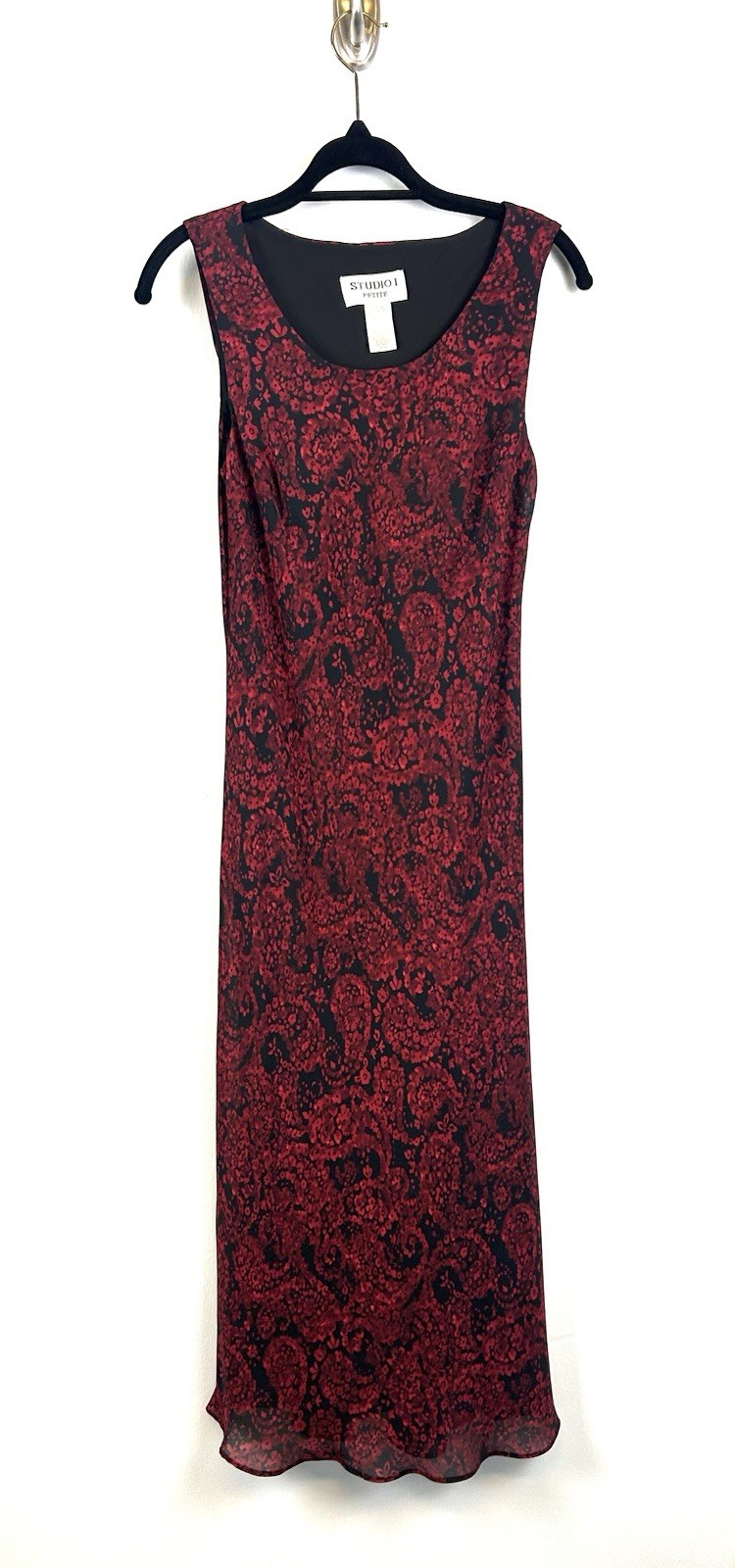 Vintage Y2K 90s Maxi Slip Dress 10P Red Black Floral Whimsigoth Fairy Grunge