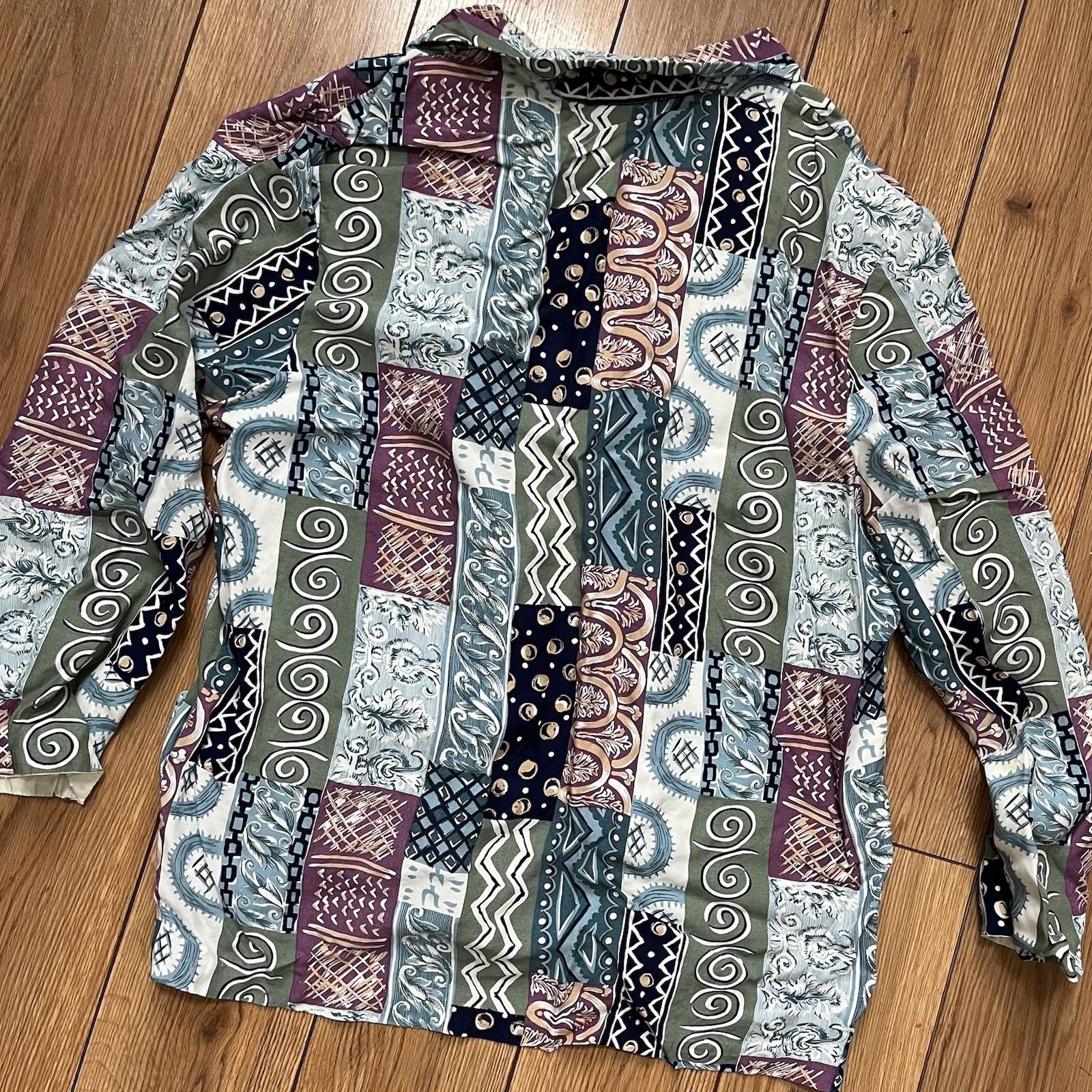 VTG 80s Dani J. Funky Patterned 3/4 Sleeve Blazer – Cool Tones | Sz: 14