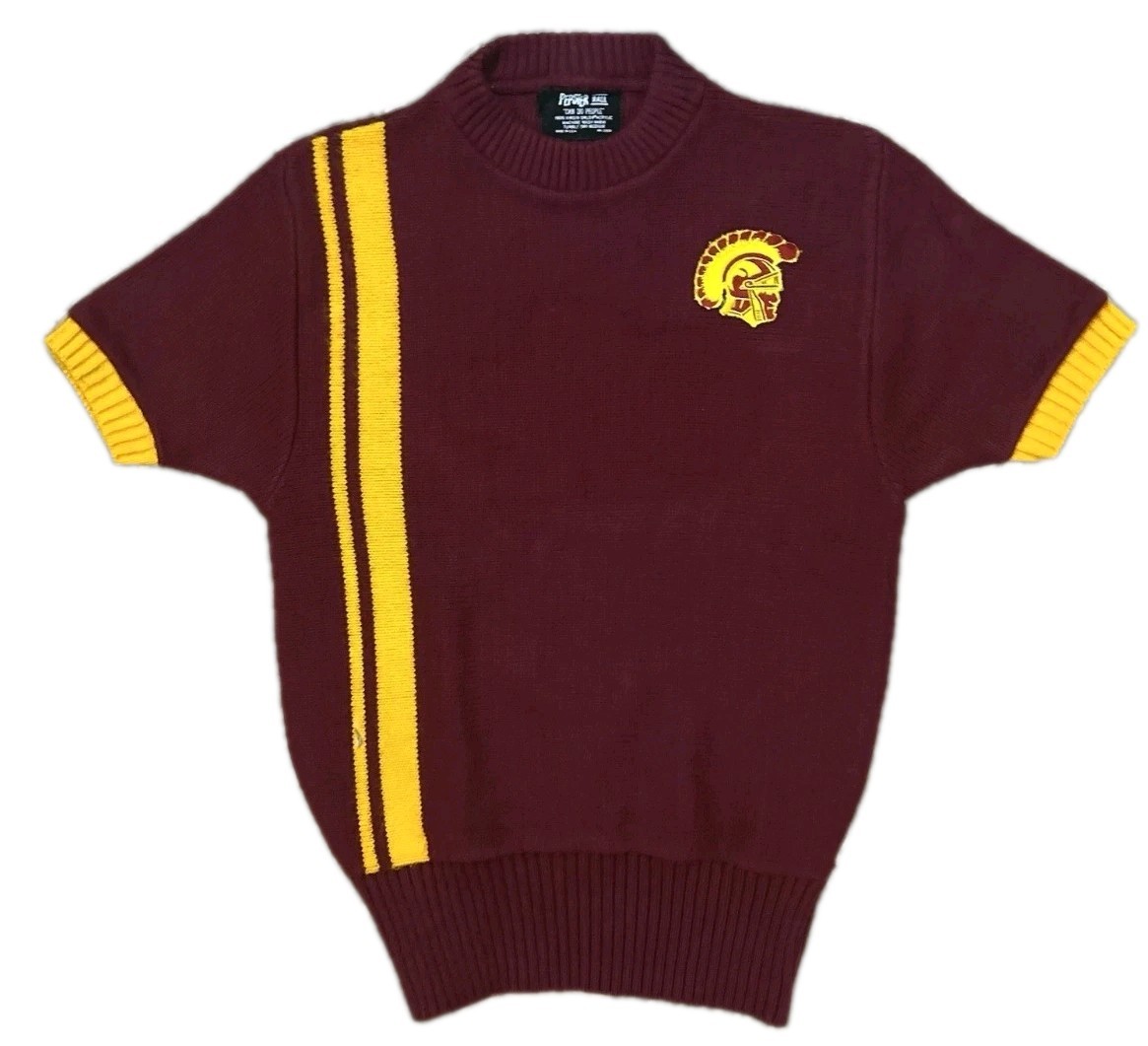 Rare Vintage USC Cheer Orlon Knit Sweater Pepster Hall Red Short Sleeve Small