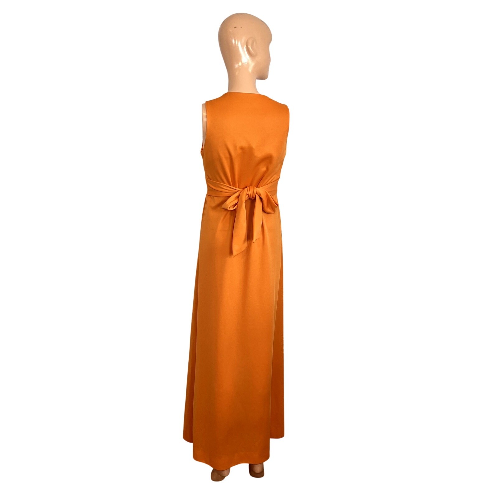 VTG 70s Toni Todd Orange Maxi Dress S Double Knit Polyester Faux Wrap Belted