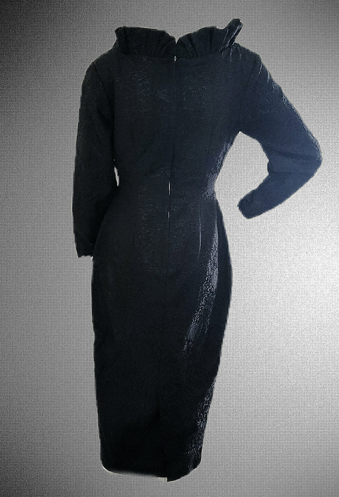 Vtg Bombshell Black Jacquard Wiggle Pencil Dress Princess Seams OOAK 36 26 36 T