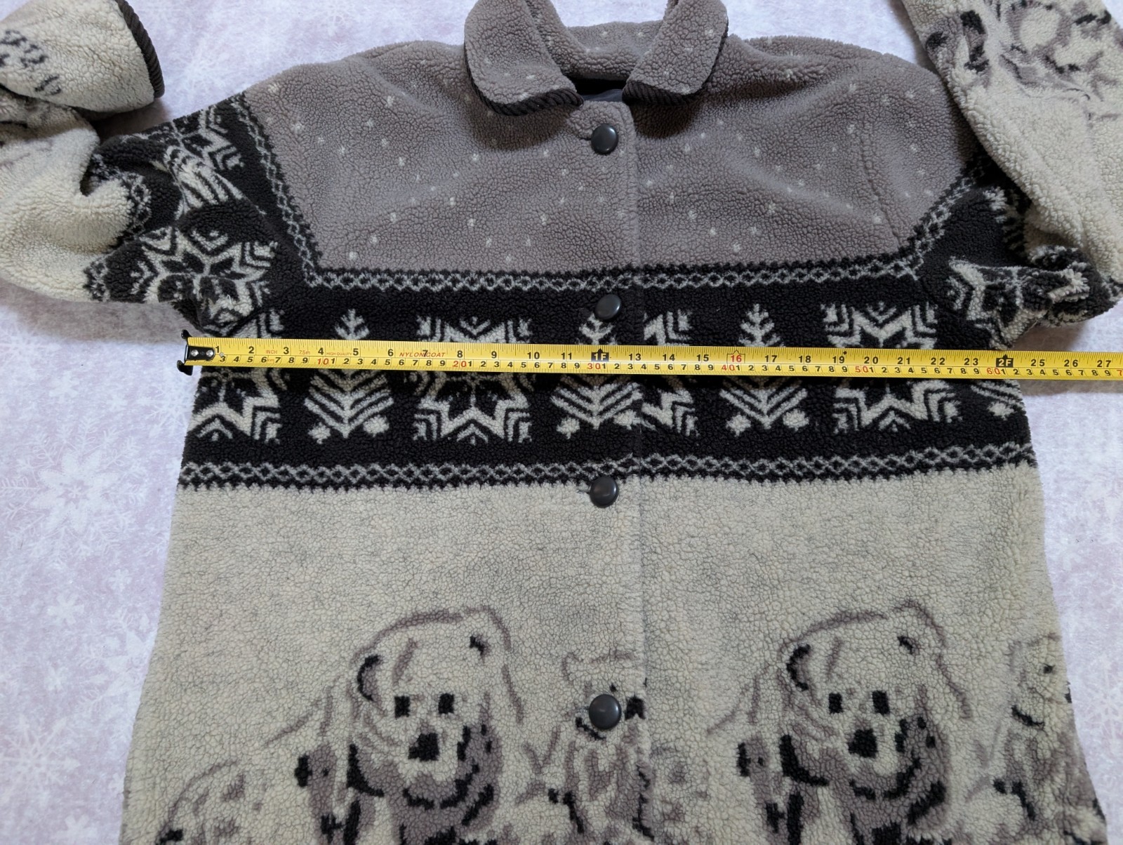 Vintage 90s Haband Polar Bear AOP Fleece Jacket Sz L Button Up Drawstring Waist