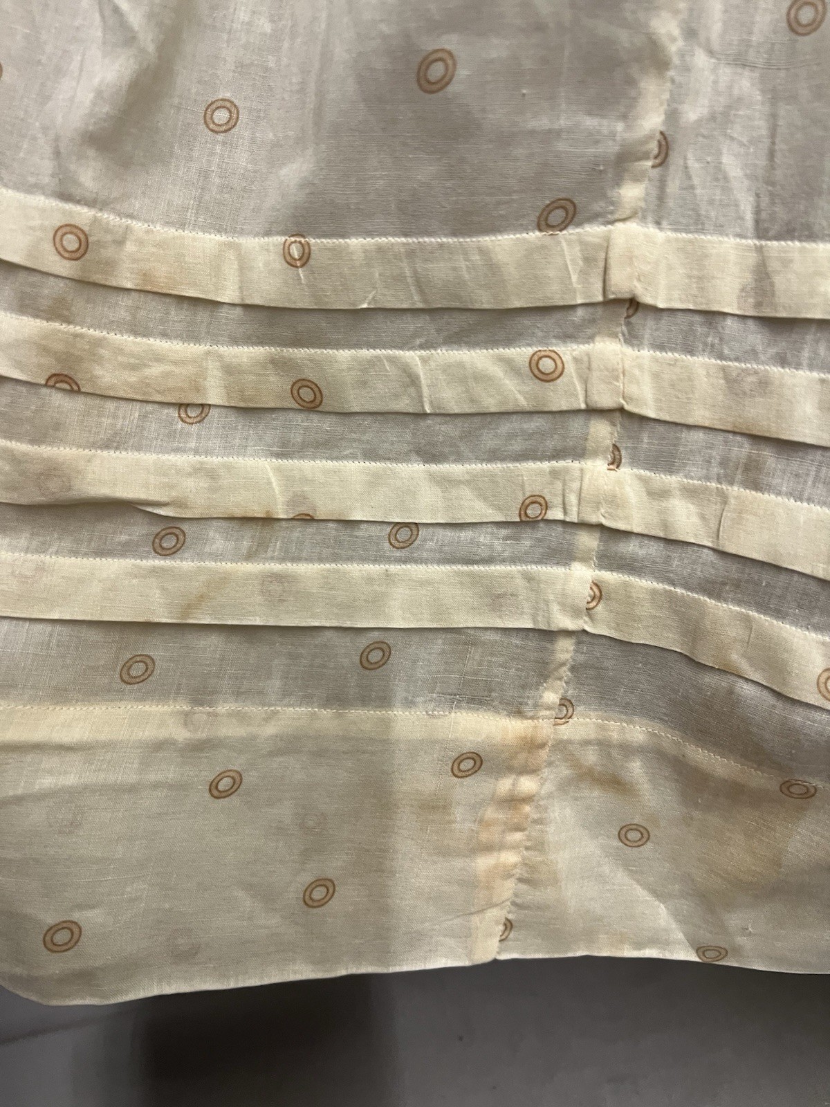 1900 Antique Yellow Cotton Circular Print Day Skirt