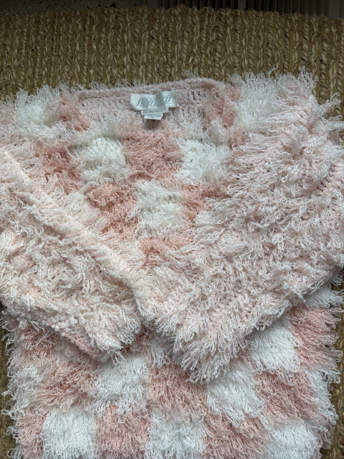 Rare Vtg 80’s Side Effects Loopy / Shaggy Crochet Hand Knit Sweater Sm/Med