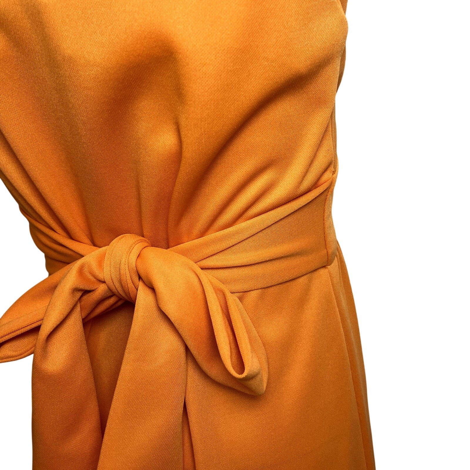 VTG 70s Toni Todd Orange Maxi Dress S Double Knit Polyester Faux Wrap Belted