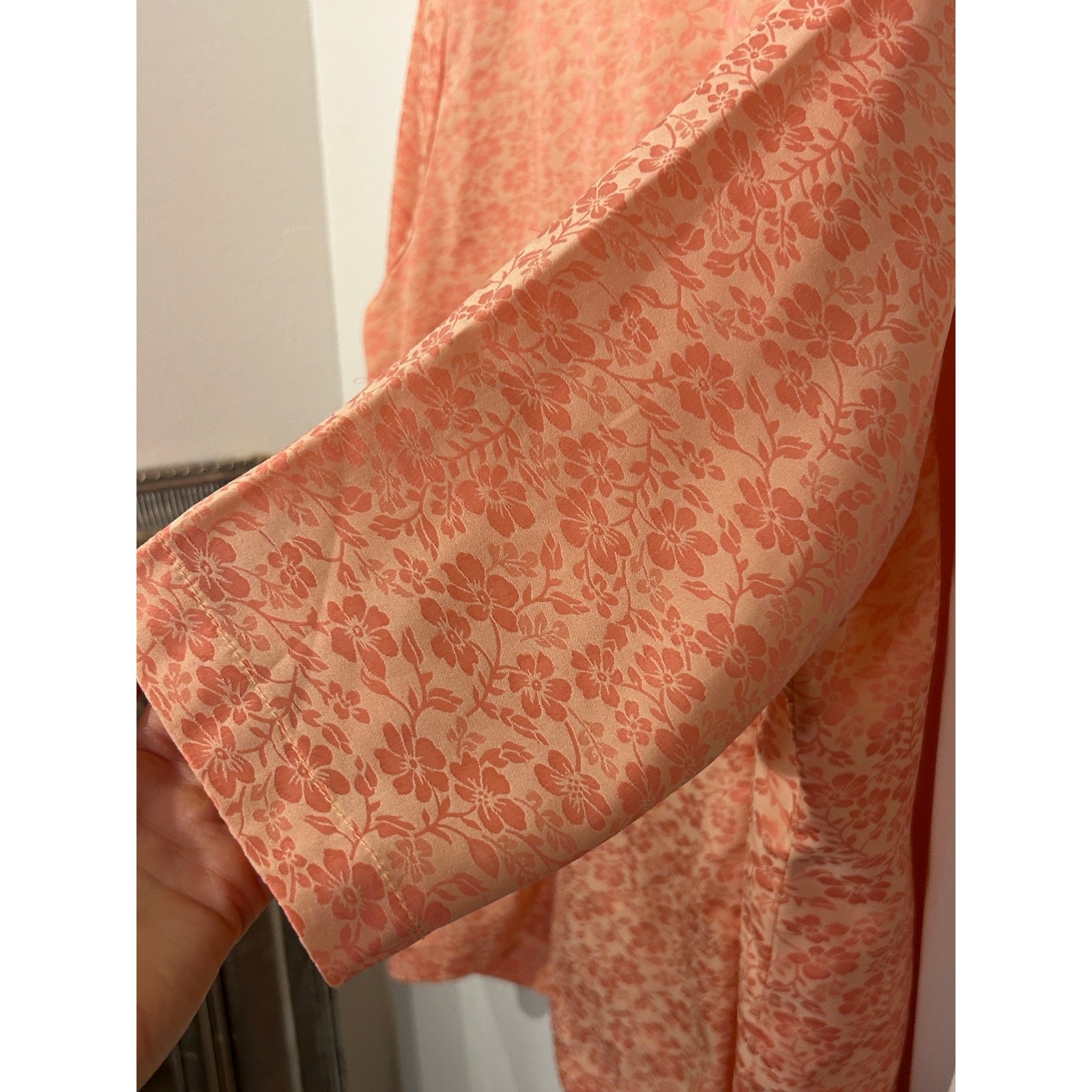 Vintage 1960s 1970s Coral Peach Brocade Blouse Shirt Western Contrast Trim Mod