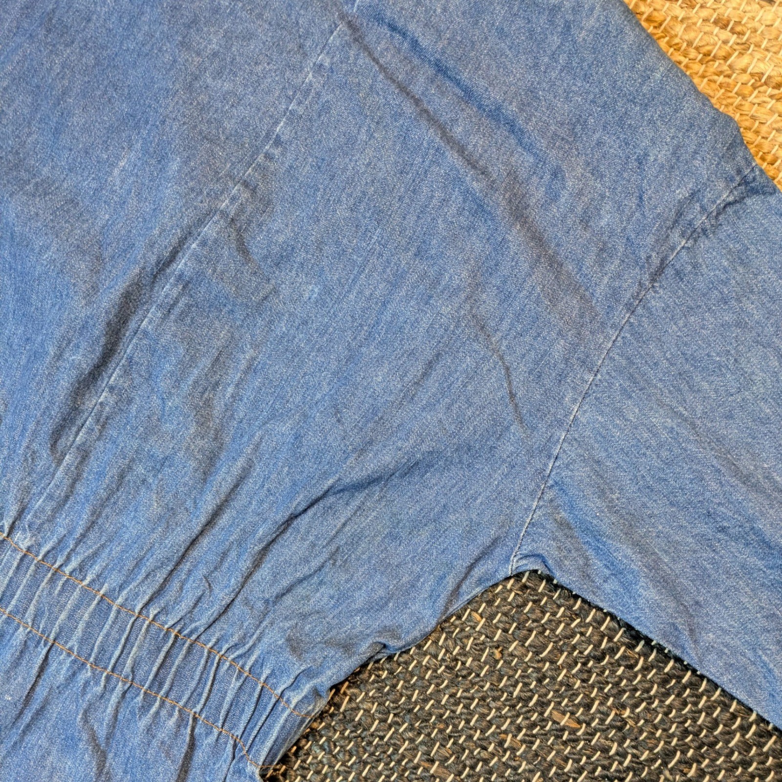 Vintage Ideas Denim Midi Dress Blue Wash 3/4 Sleeve Button Waist Size 9/10 80s