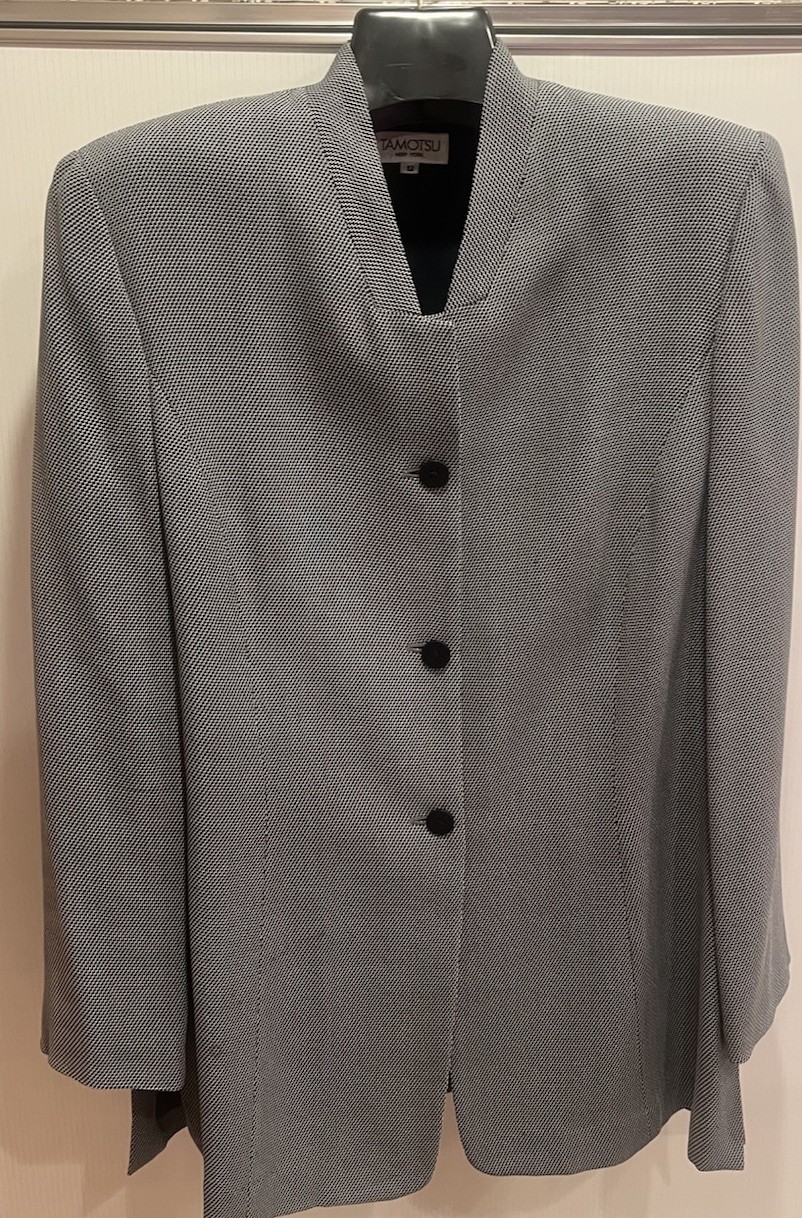 Vintage TAMOTSU New York Womens Pants Suit Set Size 12 Gray Chevron Minimalist