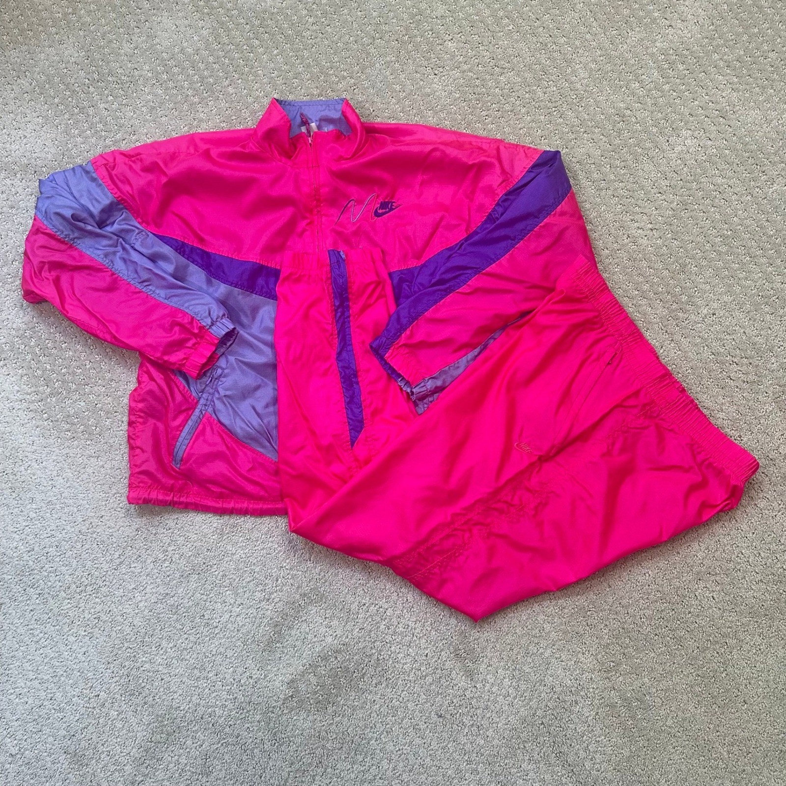 Vintage Nike Track Suit Womens Medium 10-12 Neon Pink Windbreaker Pants 80s 90s