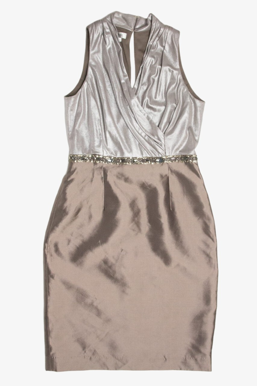Vintage Beaded Silver Shimmer Kay Unger Party Dress Medium Sz 6 Elegant