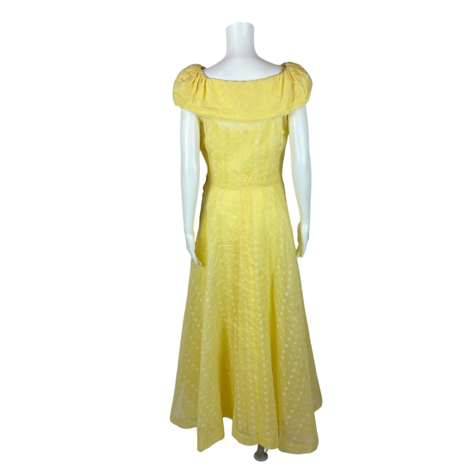 Vintage 30s Yellow Gown Women’s Medium Sheer Floral Embroidered Garden Party Dre