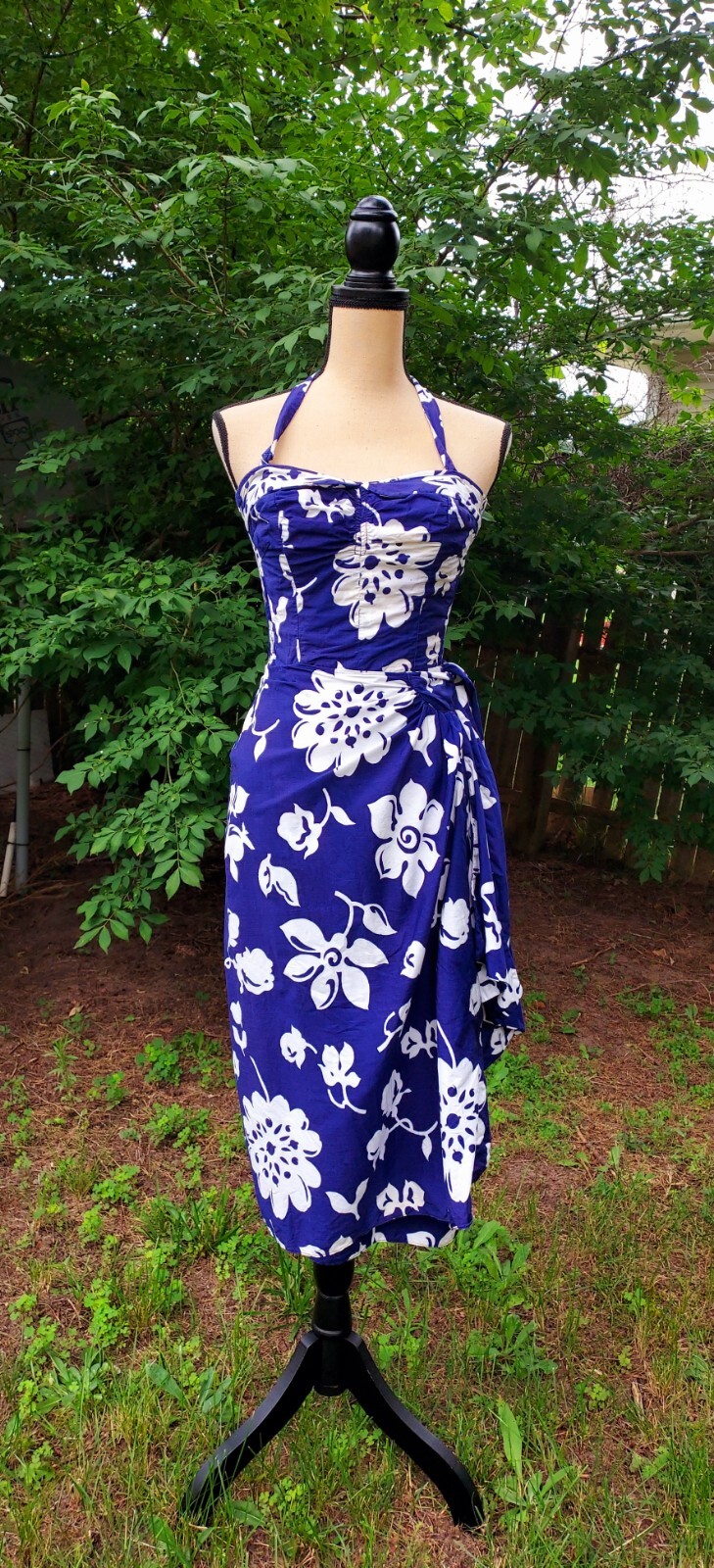 Vintage Liberty House Kahala Hawaiian Luau Floral Wrap Waist Padded Dress S/XS