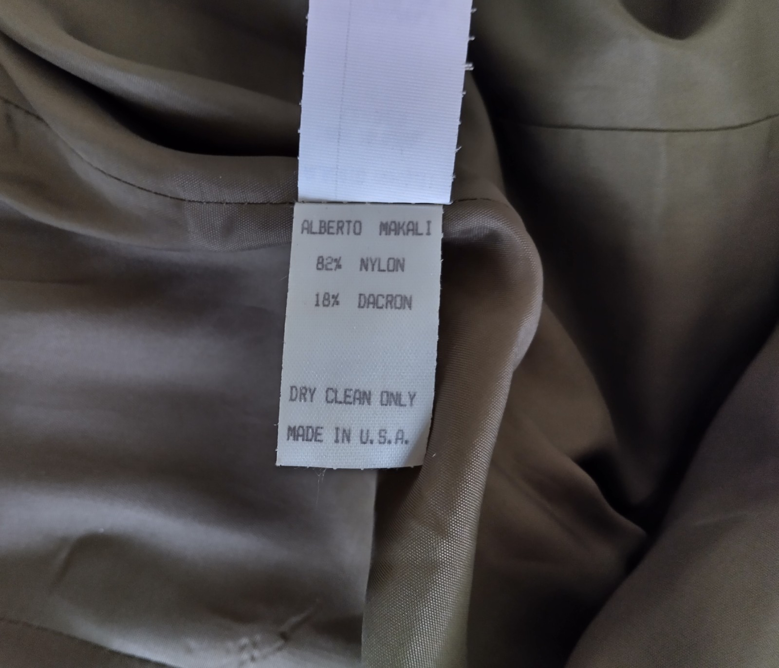 1980s Alberto Makali Skirt Suit Size 8 Olive Green Leather Trim USA Made