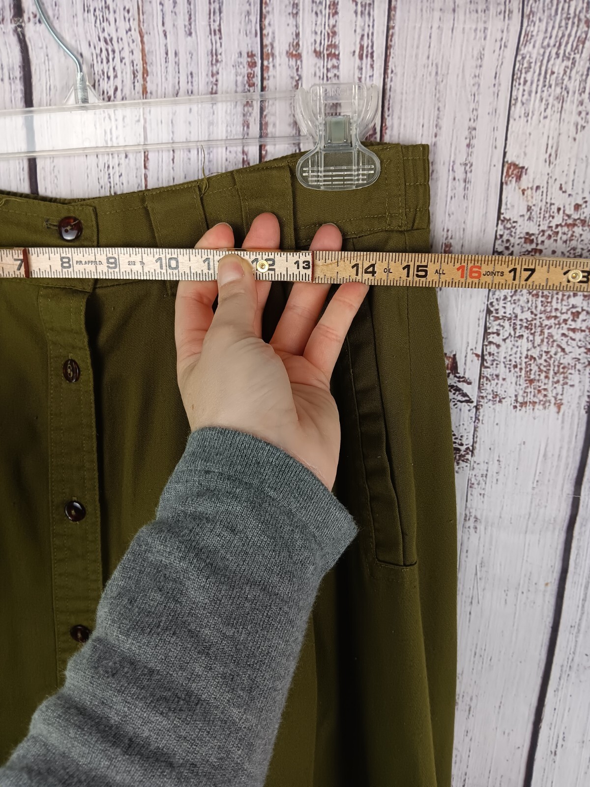 Allison Smith Button-Down Midi Skirt 8P Green Pockets Modest Fall Button Up VTG