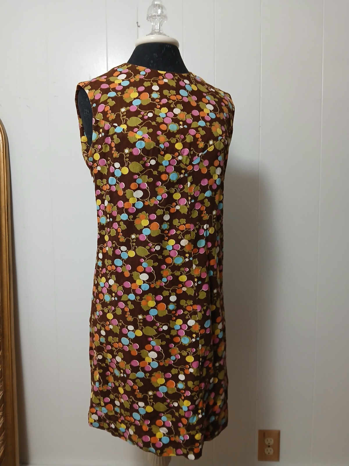True Vintage Polka Dot Shift Dress 60s 70s Hippie Floral Mod Retro 36″C 34″W