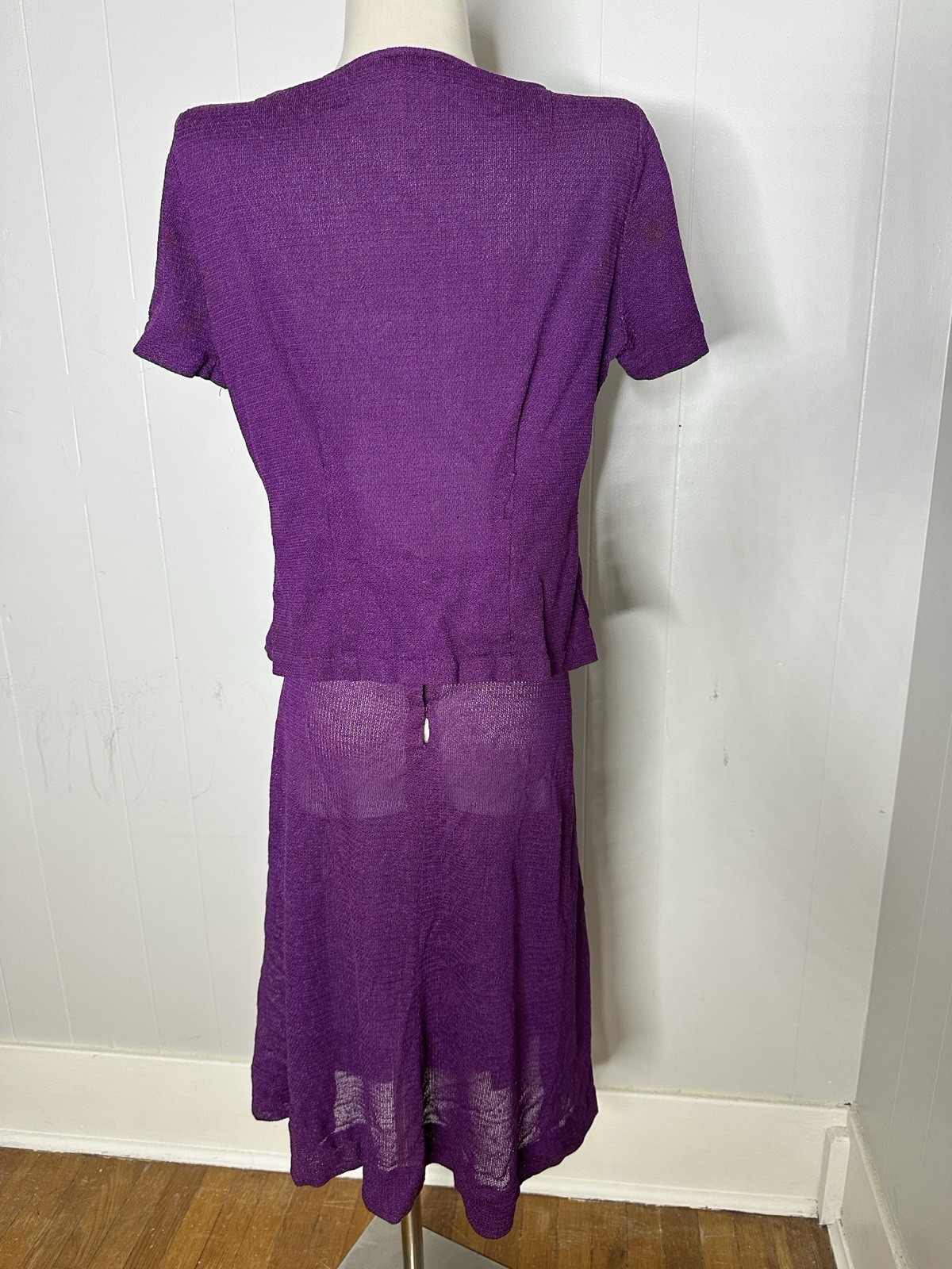 Vintage 1930s Purple Knit 2 Piece Skirt And Blouse Set