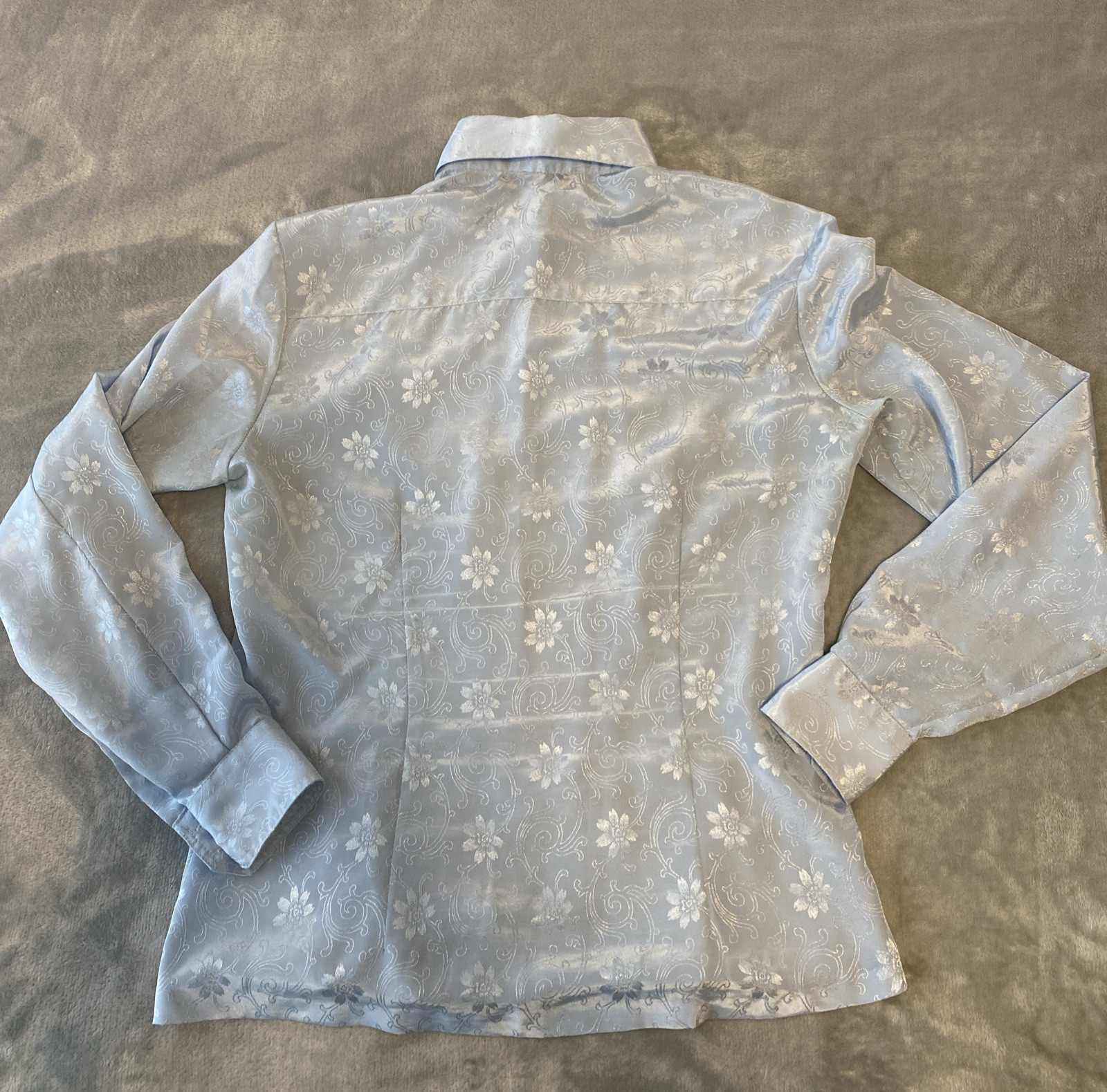 Vintage 70’s Amanda Blouse Shirt 100% Polyester Floral Blue Women’s Sz L