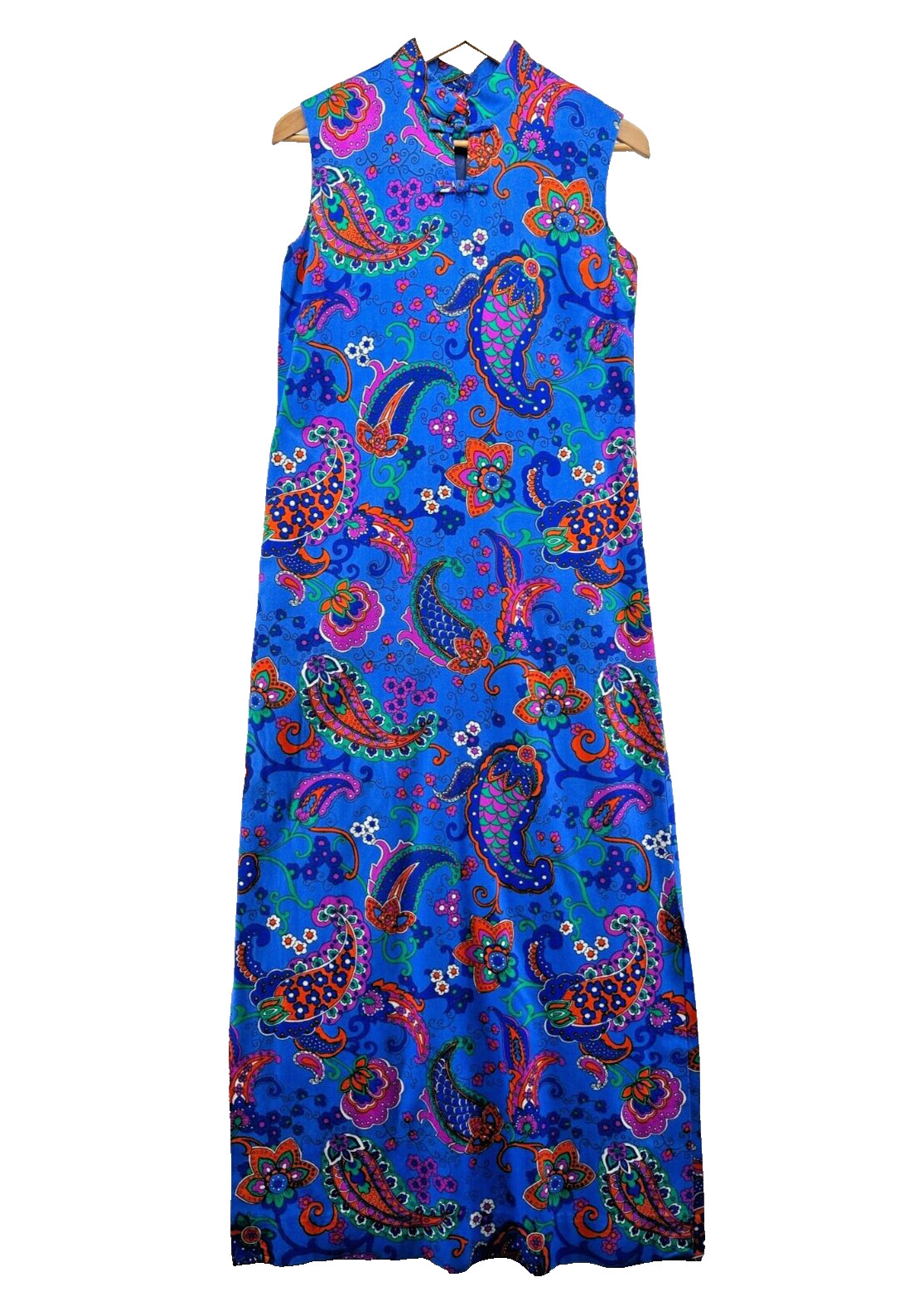 Vintage Hawaiian Maxi Dress Size 12 Colorful Blue Floral Paisley Sun Fashions