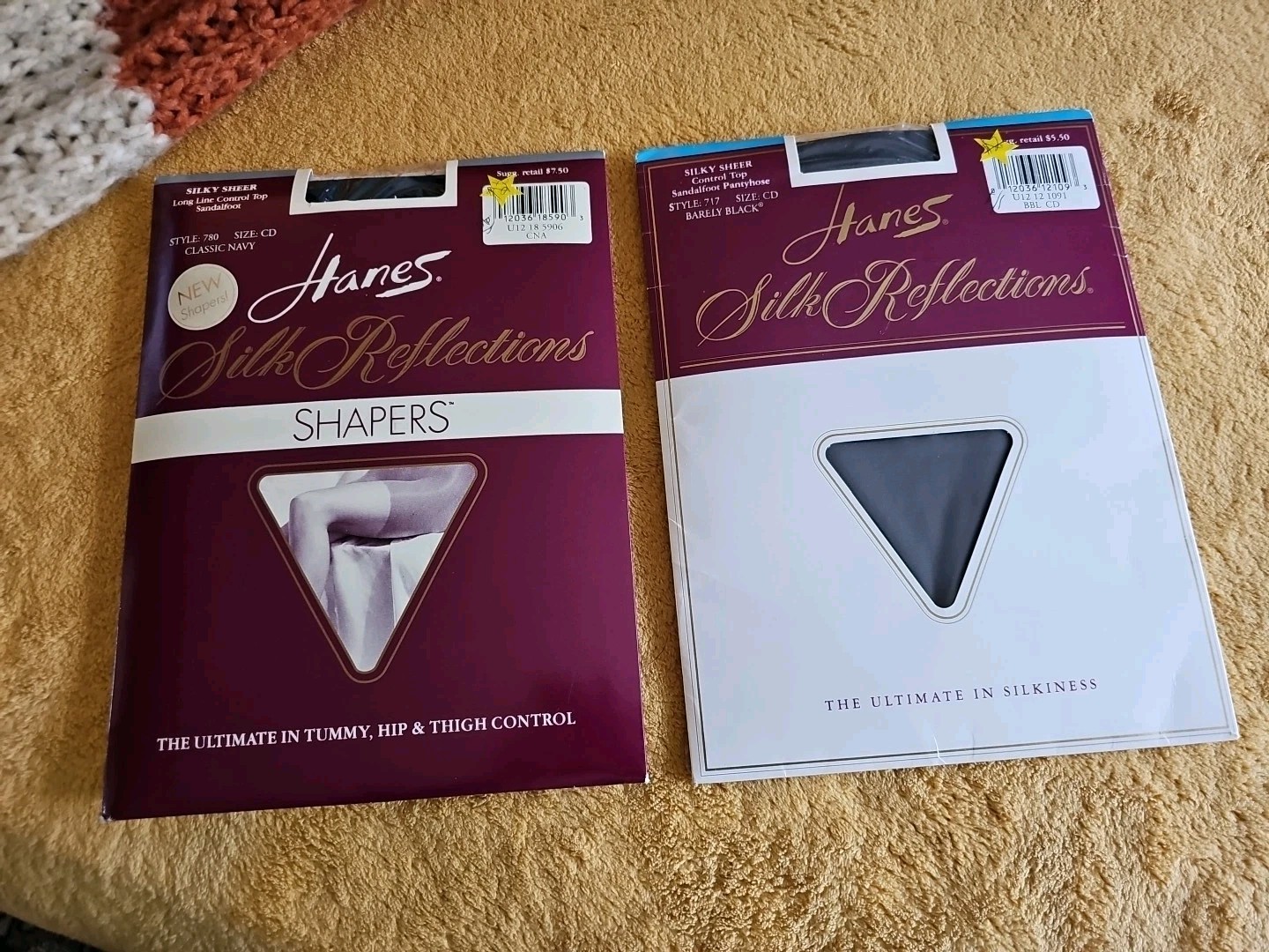 Hanes 90s Silk Reflections Pantyhose Lot (2) Navy Barely Black Control Top NOS
