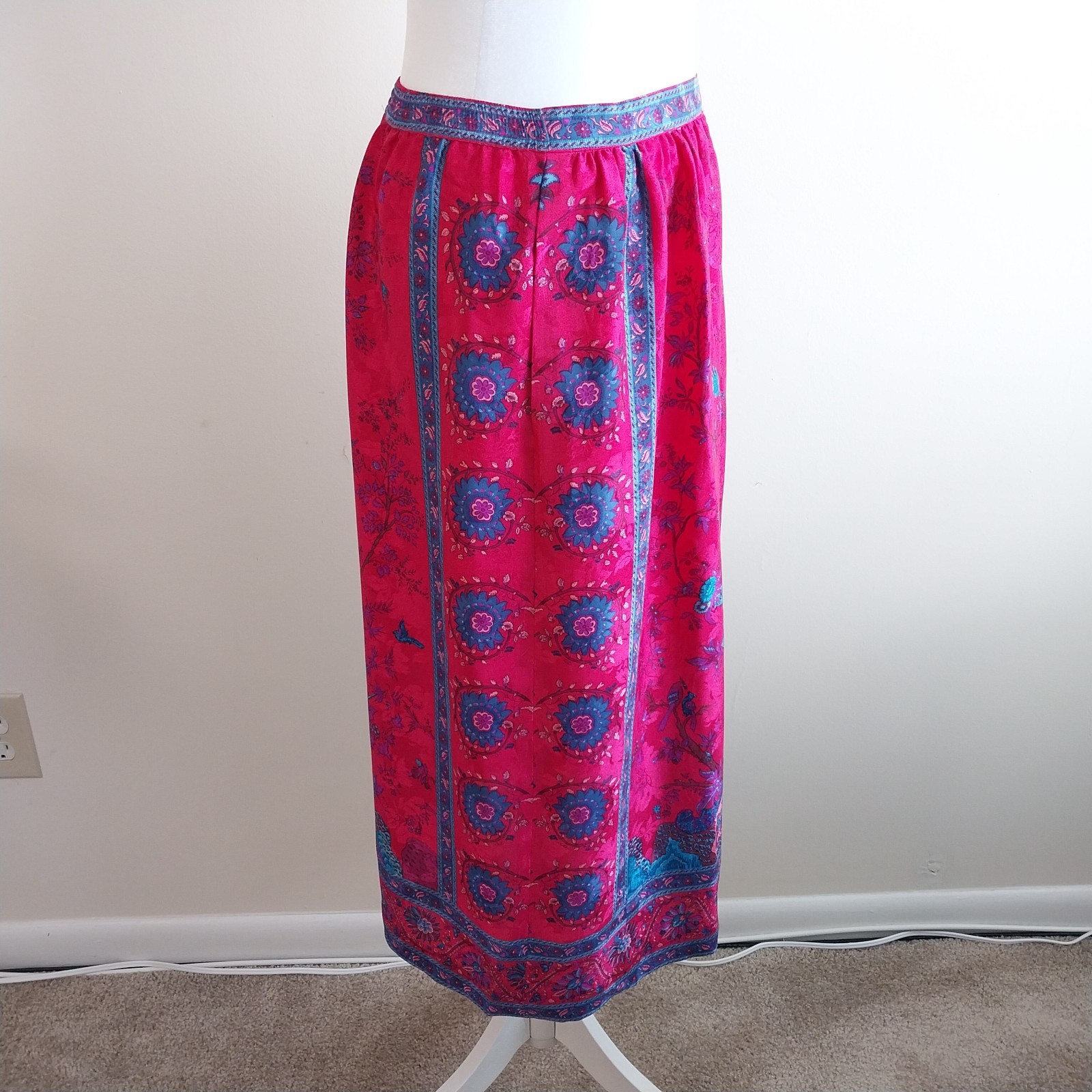 Vintage 100% Silk Midi Skirt Bright Pink size 8 Umi Collections by Anne Crimmins