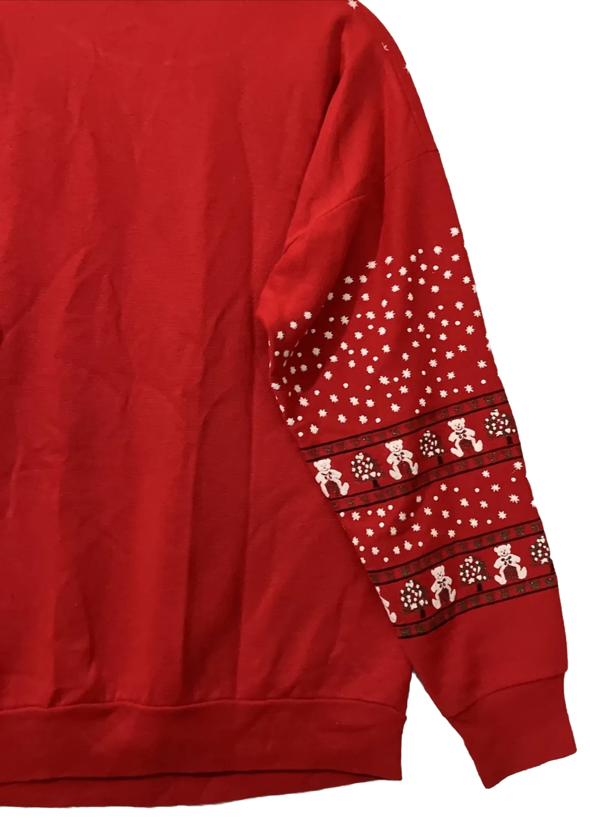 Vintage Sky Lite 80s Red Teddy Bear Christmas Crewneck Sweater Glitter Size M
