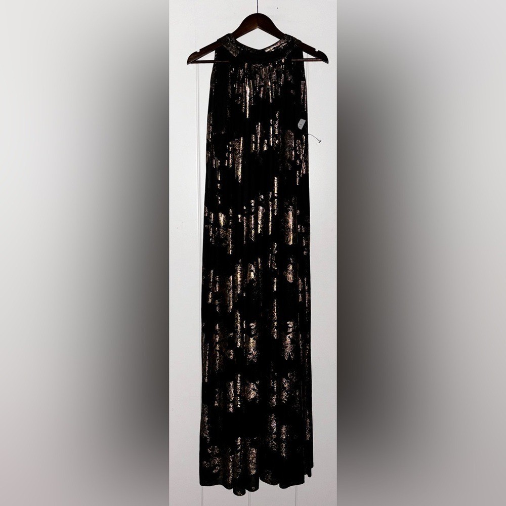 MSK Metallic Floral Wide Leg Halter Jumpsuit XL Elegant Fairygoth Whimsigoth