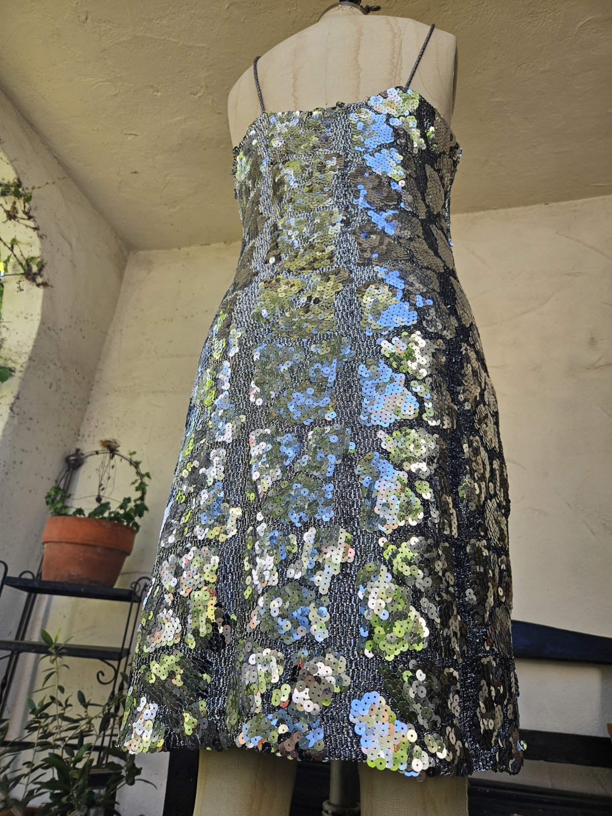 Vintage 90s Silver Metallic Sequin Cocktail Party Dress Size 10 Medium Tank…