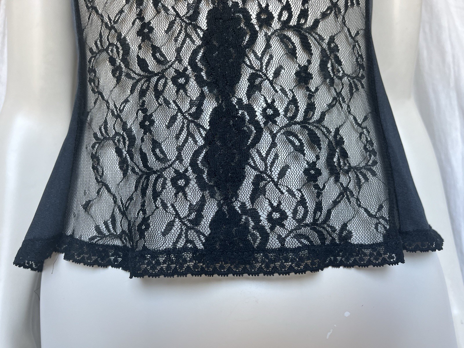 Vintage Lace Camisole Slip Top Black Sexy Evening Gothic Romantic 70s Lingerie M