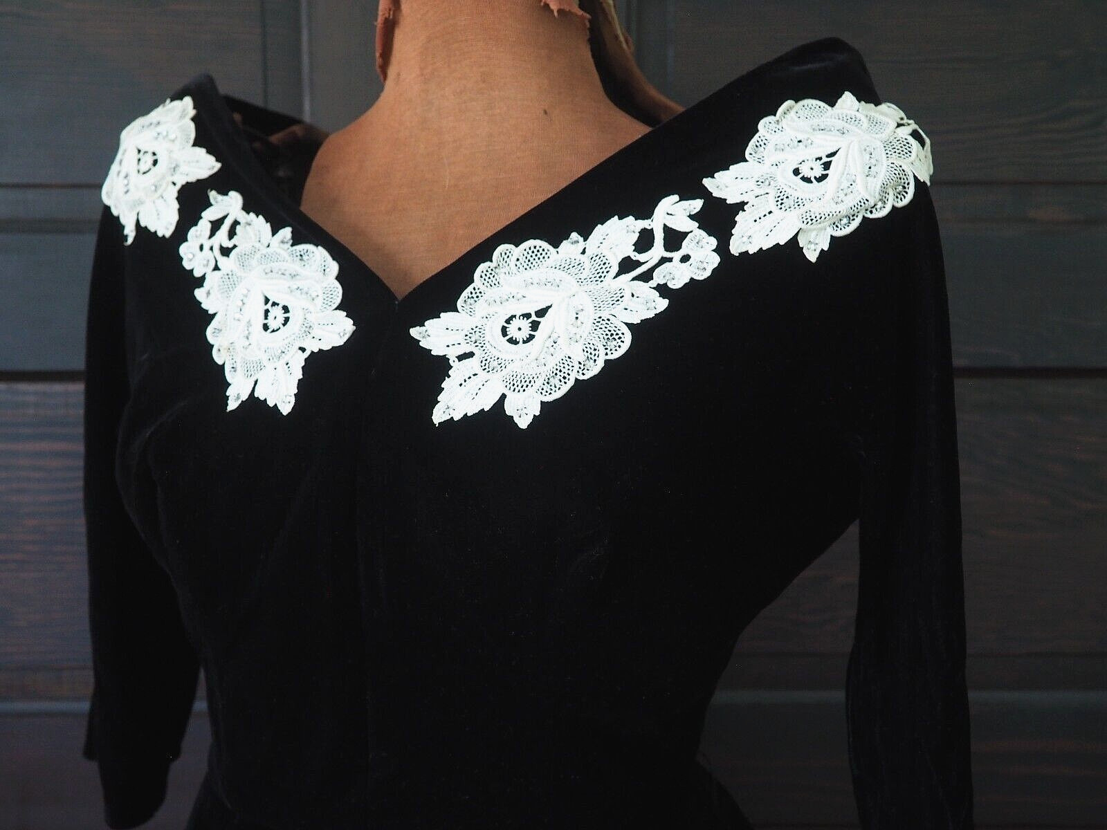VTG 30s 40s Black Velvet Rhinestone Glam Pinup Party Cocktail Formal Dress Sz M