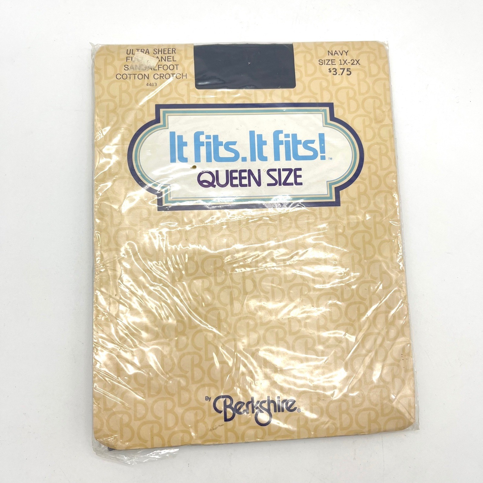 Vintage Berkshire It Fits! Queen Size Navy Pantyhose Ultra Sheer Sandalfoot