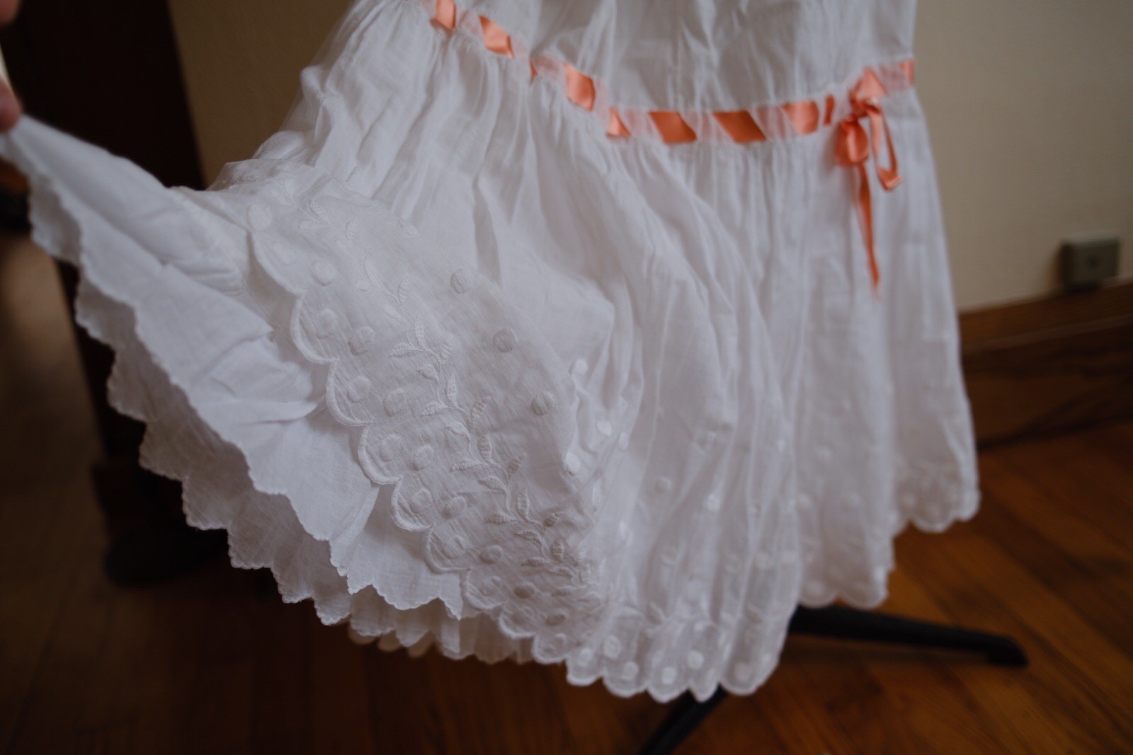 1900s Edwardian Petticoat Skirt With Ribbon, Embroidery and scalloped hem