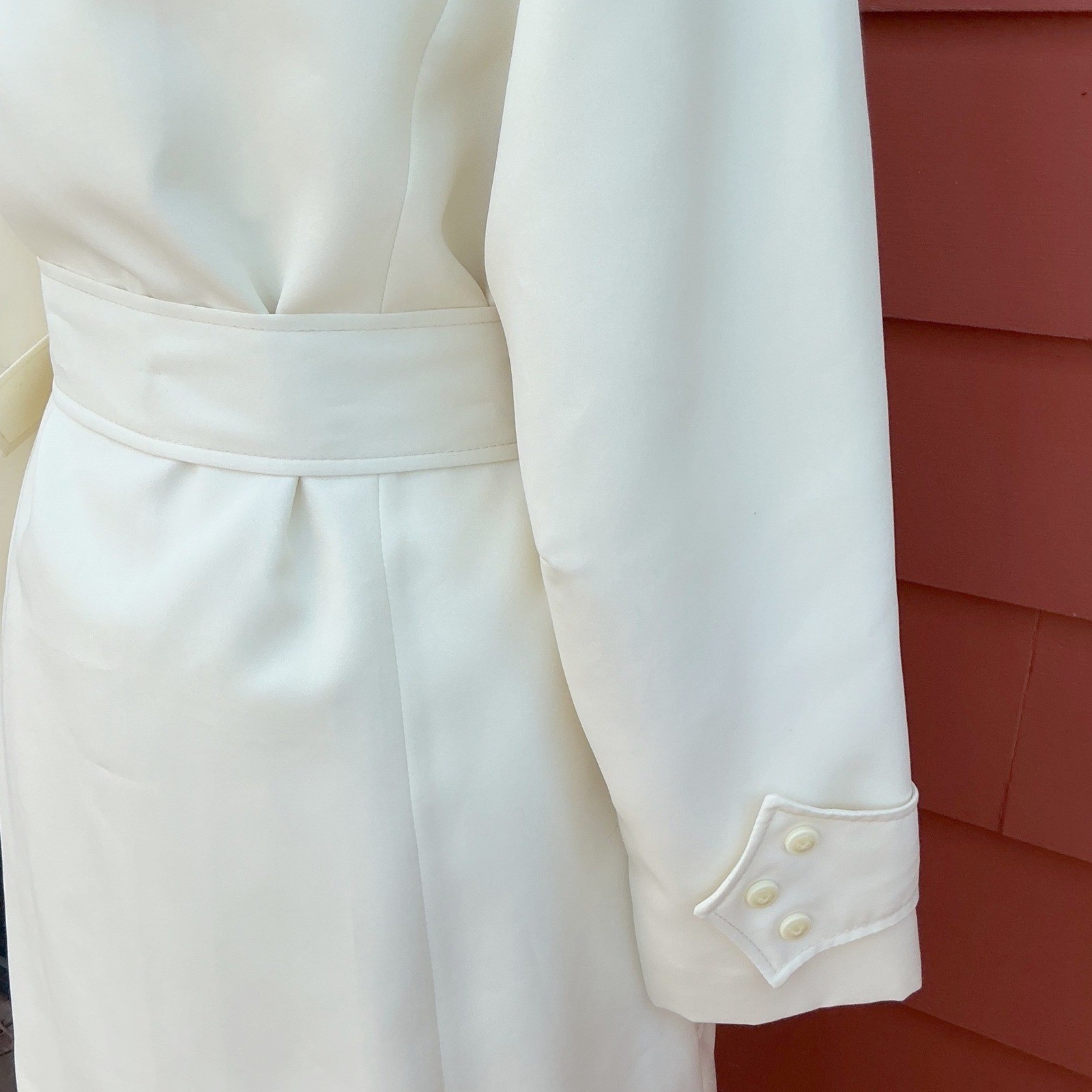 Vintage 70s Betty Rose Ivory Belted Rain Coat Womens M Jackie O Mod Trench USA