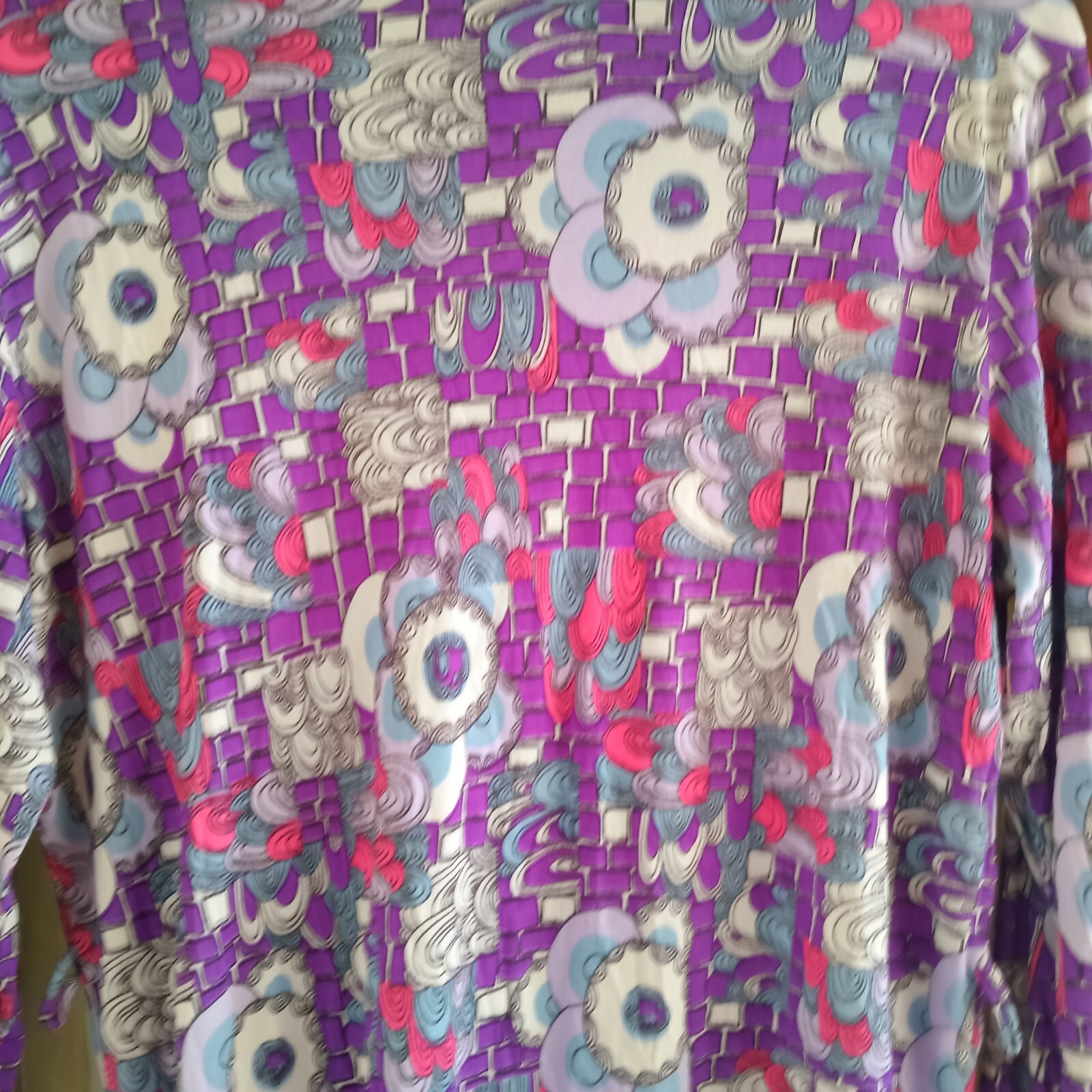 Vintage 70s Purple Pink Abstract Blouse Top Mod Hippie GoGo Boho S/M