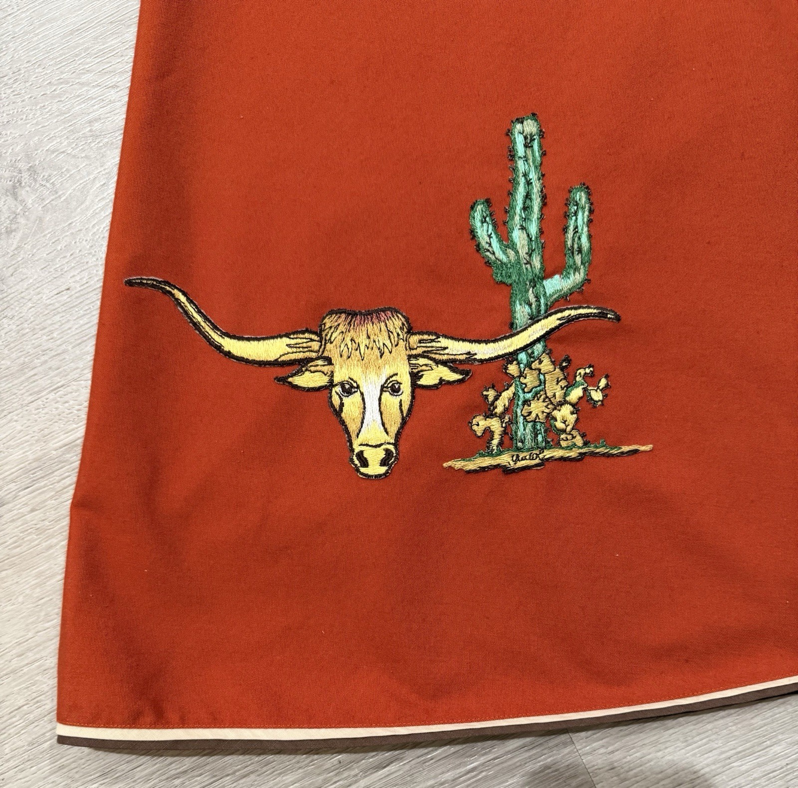 VTG 1970’s Shirley Gadol Co Wrap Skirt Orange Western Embroidered Steer Cactus