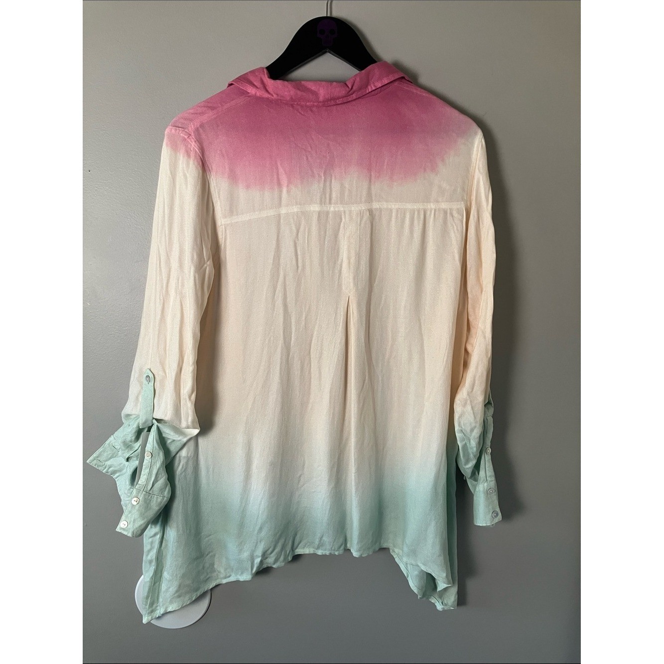 NWT Vintage America Ombre Button-Down Medium Shirt Boho Beachy Pink Mint Green