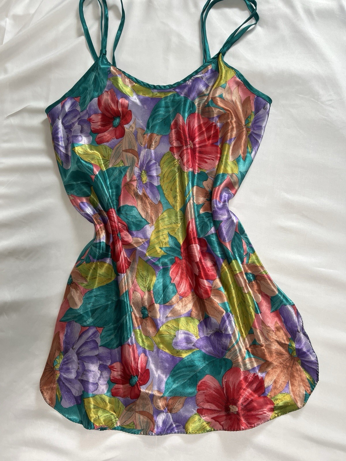Vintage 90s Floral Satin Nightgown Y2K Cami