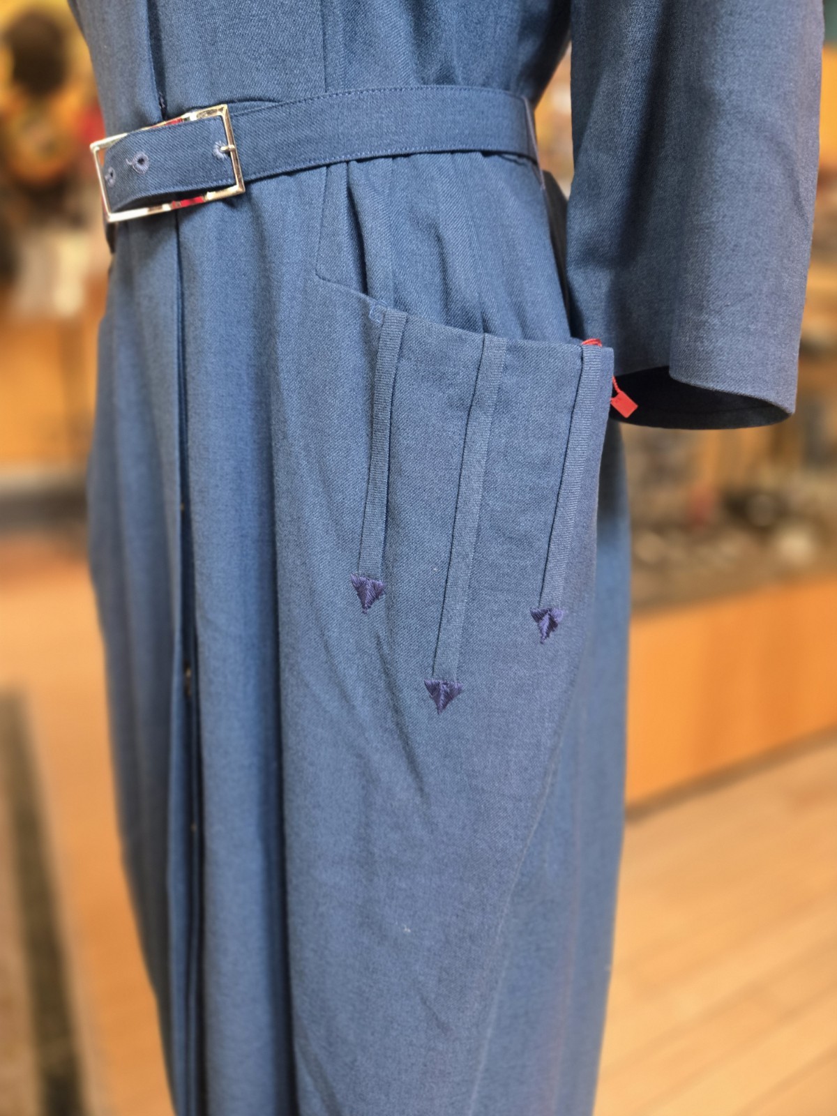 Vtg 1940s Alexander Of California Western Arrow Welt Slate Blue Cotton Day Dress