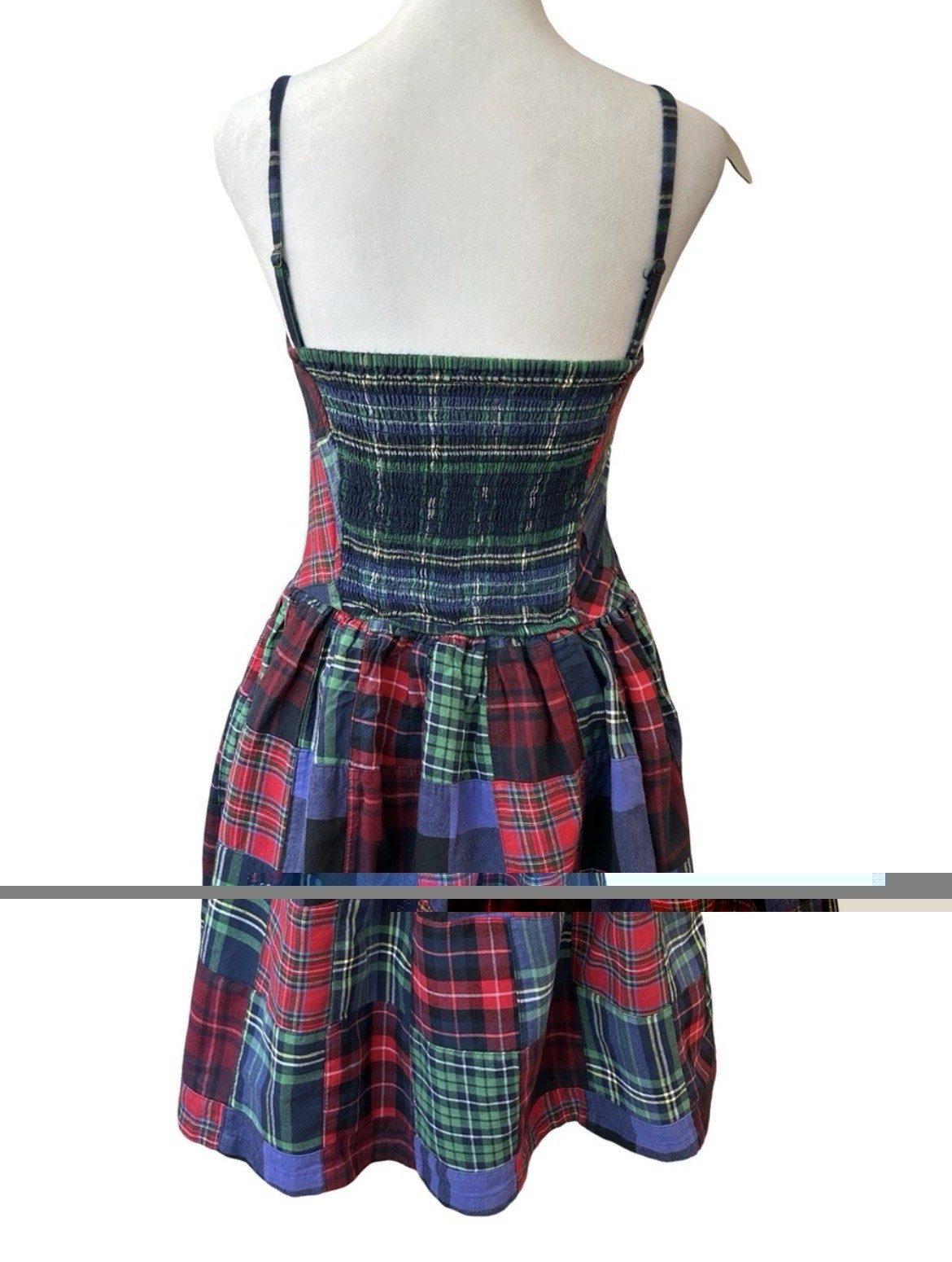 VTG 90s Grunge Plaid Patchwork Spaghetti Strap Dress Tartan Punk Indie Mini M