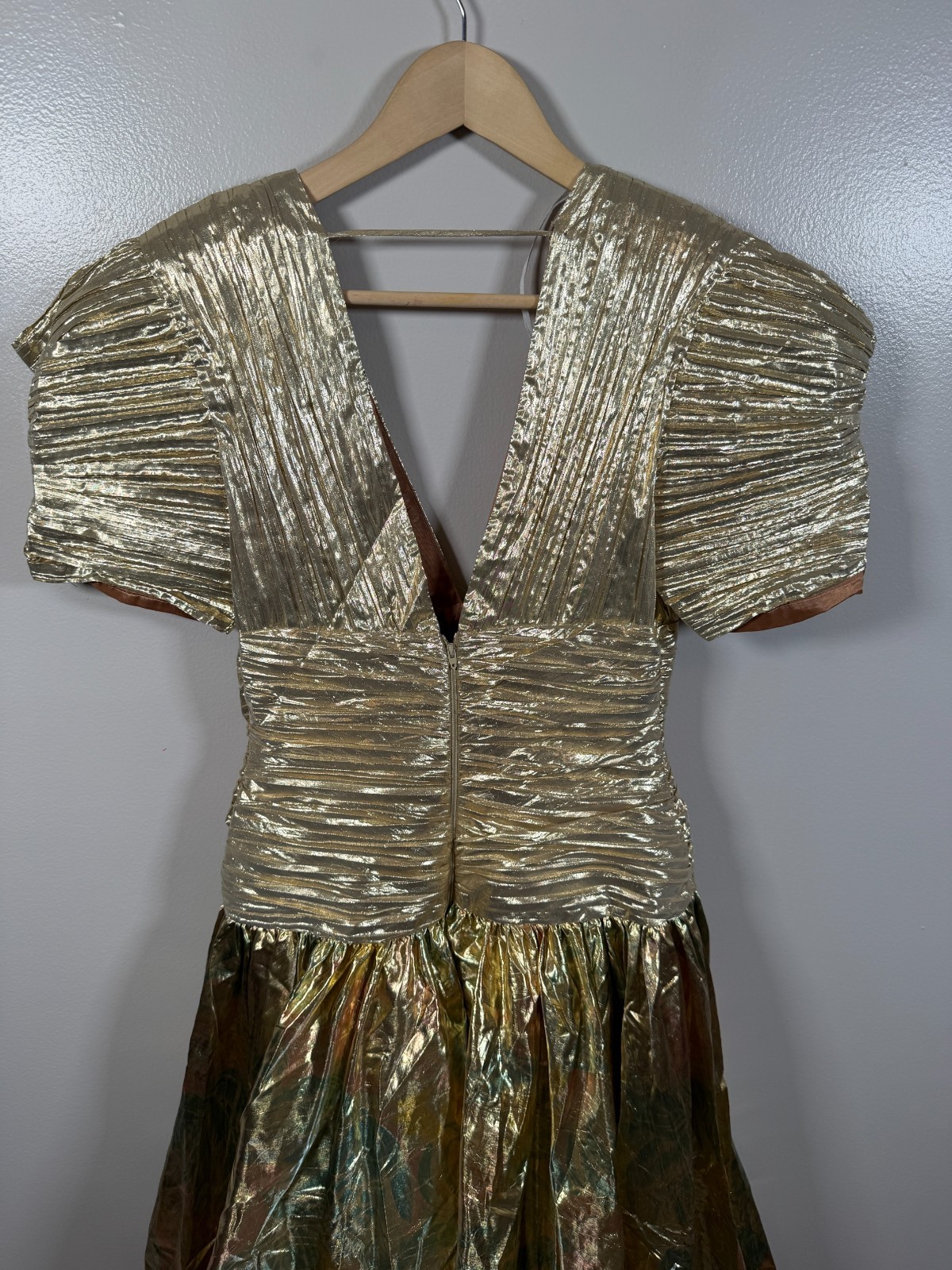Vintage I. Magnin Gold Lame Dress Size 10 Glam Party Cocktail Metallic 80s