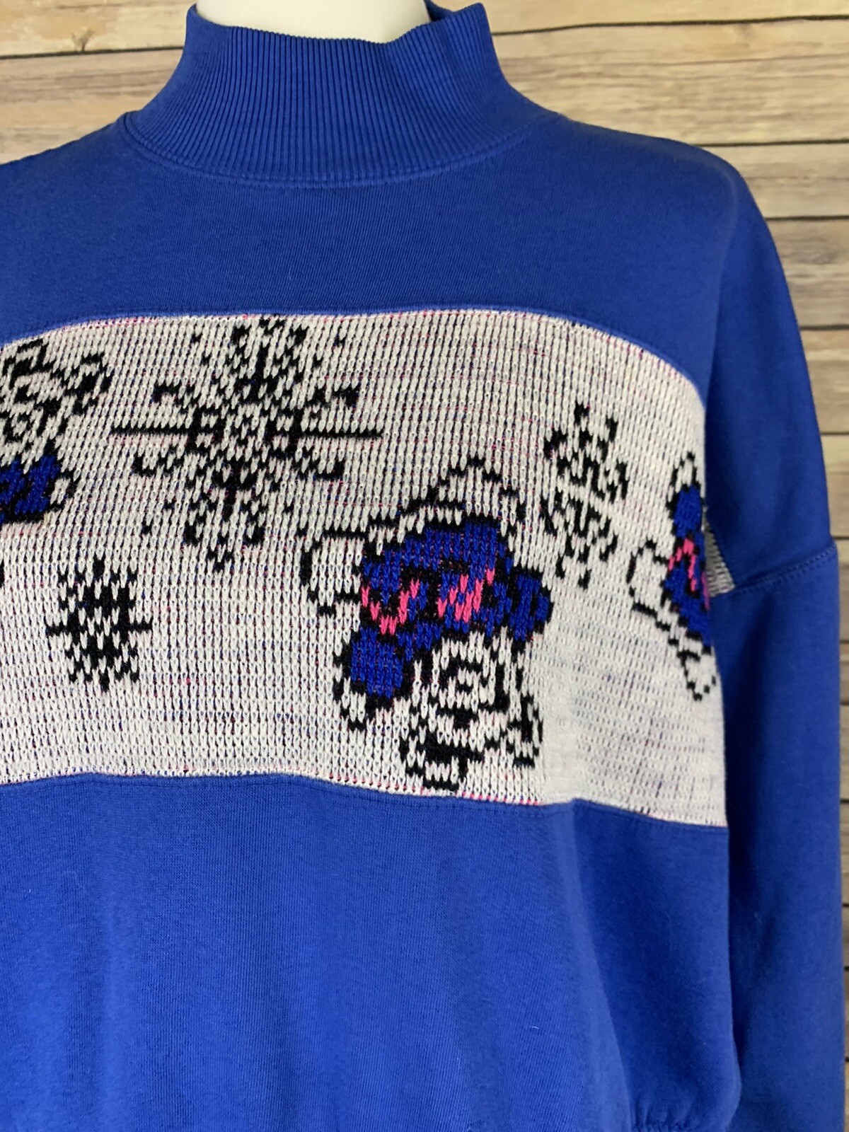 Dashers Womens M Vintage Bear Shirt Sweatshirt Drawstring Waist Blue 90s