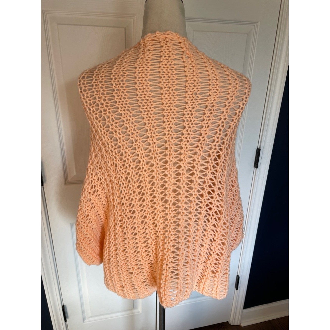 Vintage Handmade Lightweight Peach Open-Knit Tie-Front Cardigan One Size
