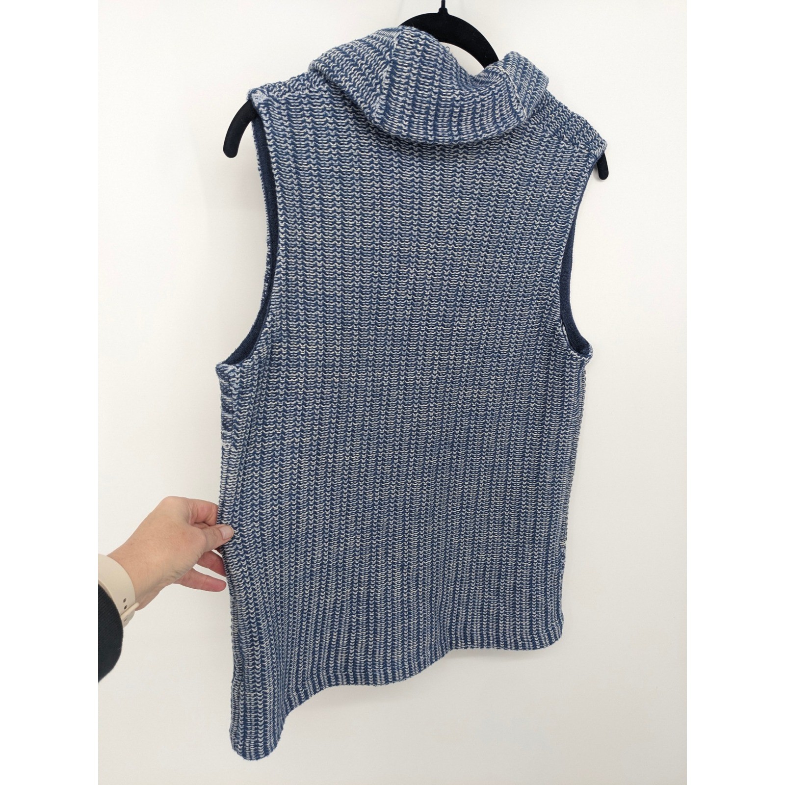 Chaps Knit Vest Womens Medium Blue Shawl Collar Sleeveless Patchwork Grannycore
