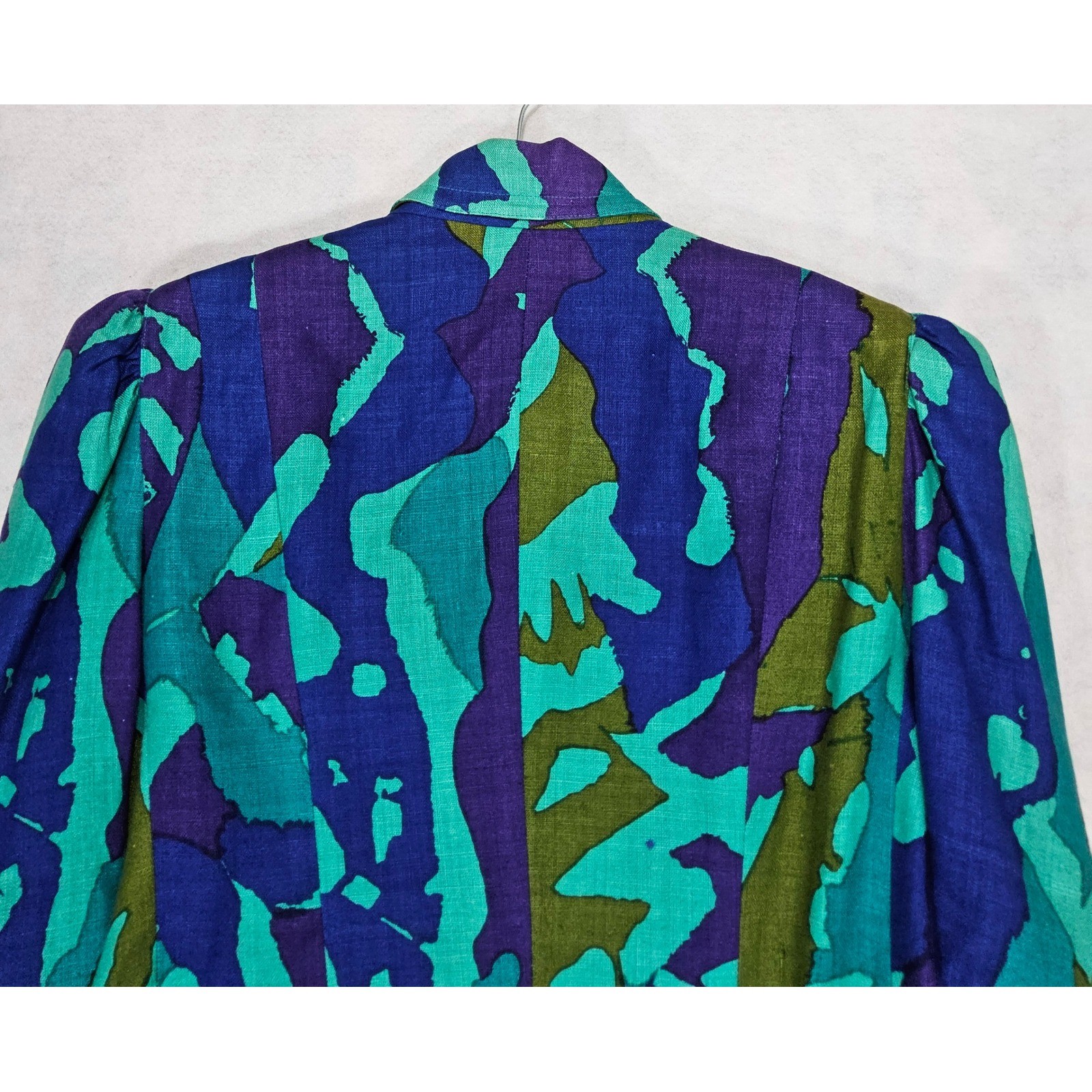 Rickie Freeman Teri Jon Blazer Skirt Suit 12 Linen Silk Abstract Vtg Art To Wear