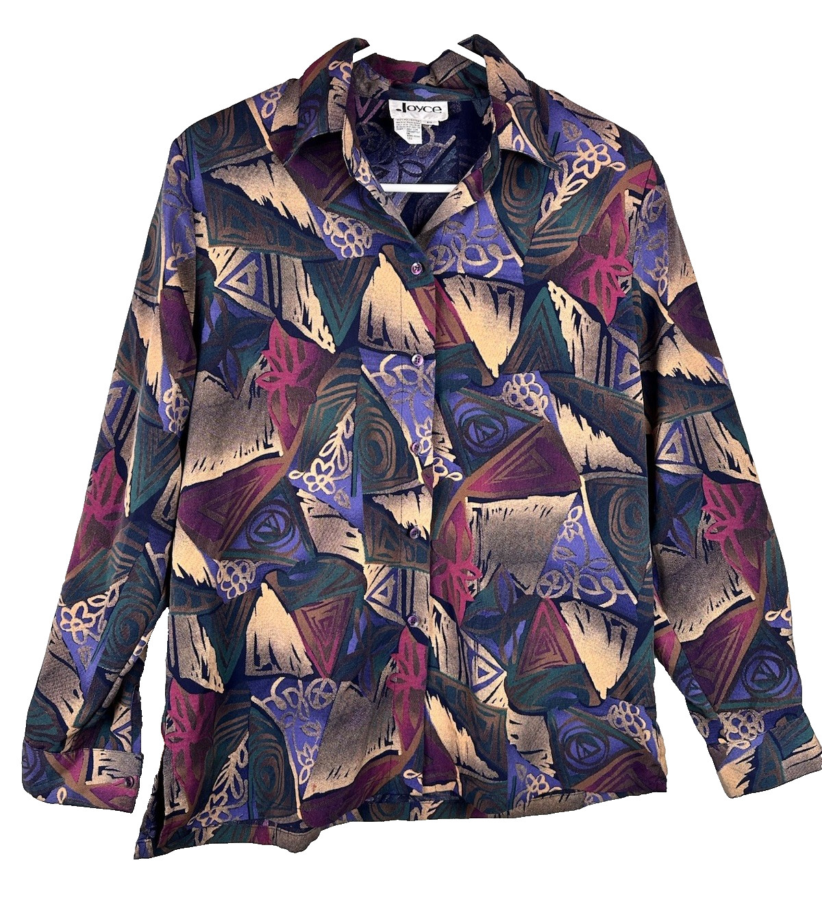 Vintage 90s Joyce Button Up Blouse Wear Art Abstract Colorful Size 10 Y2K